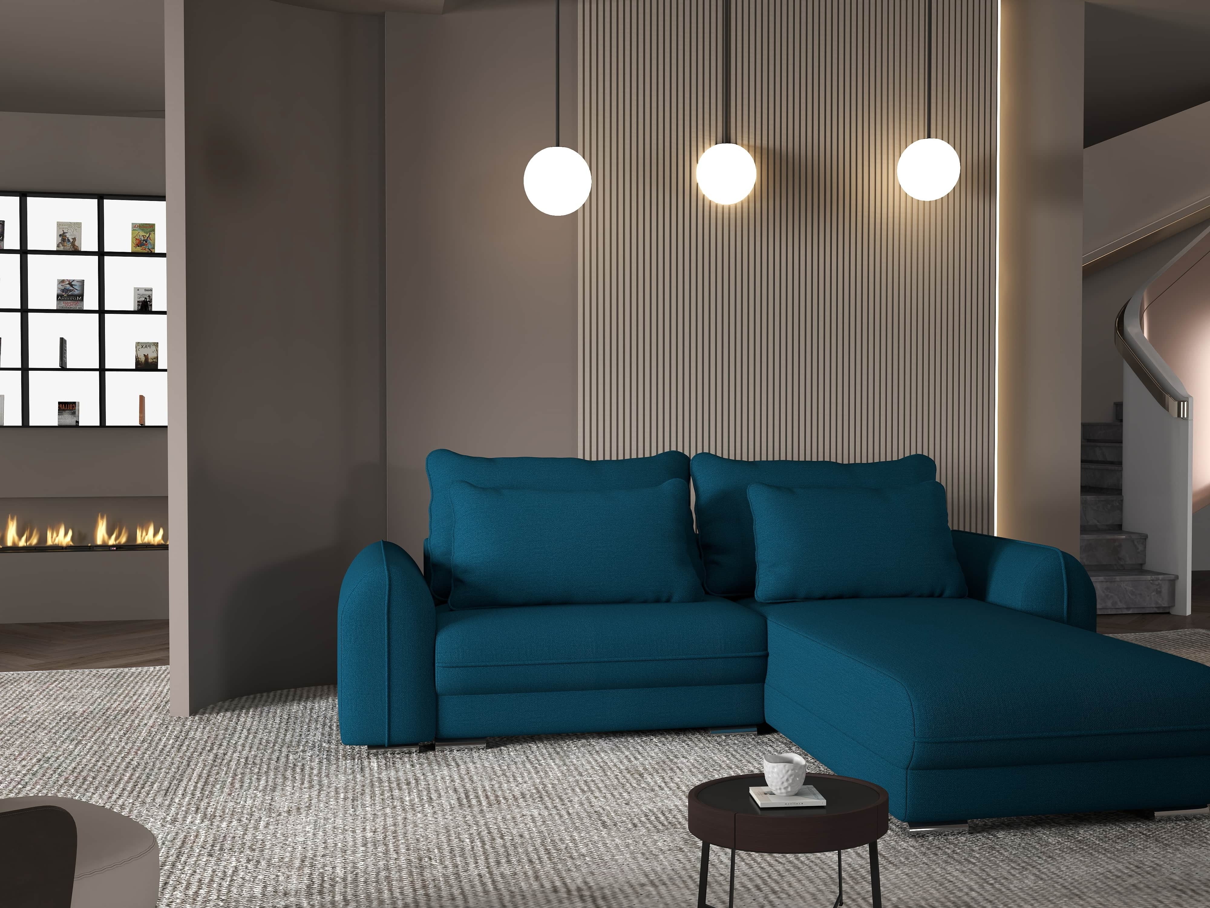 Colțar extensibil dumonde cu ladă de depozitare si sezut confortabil din spuma HR, Denver Enjoy Petrol 275x185 cm II Fabrica