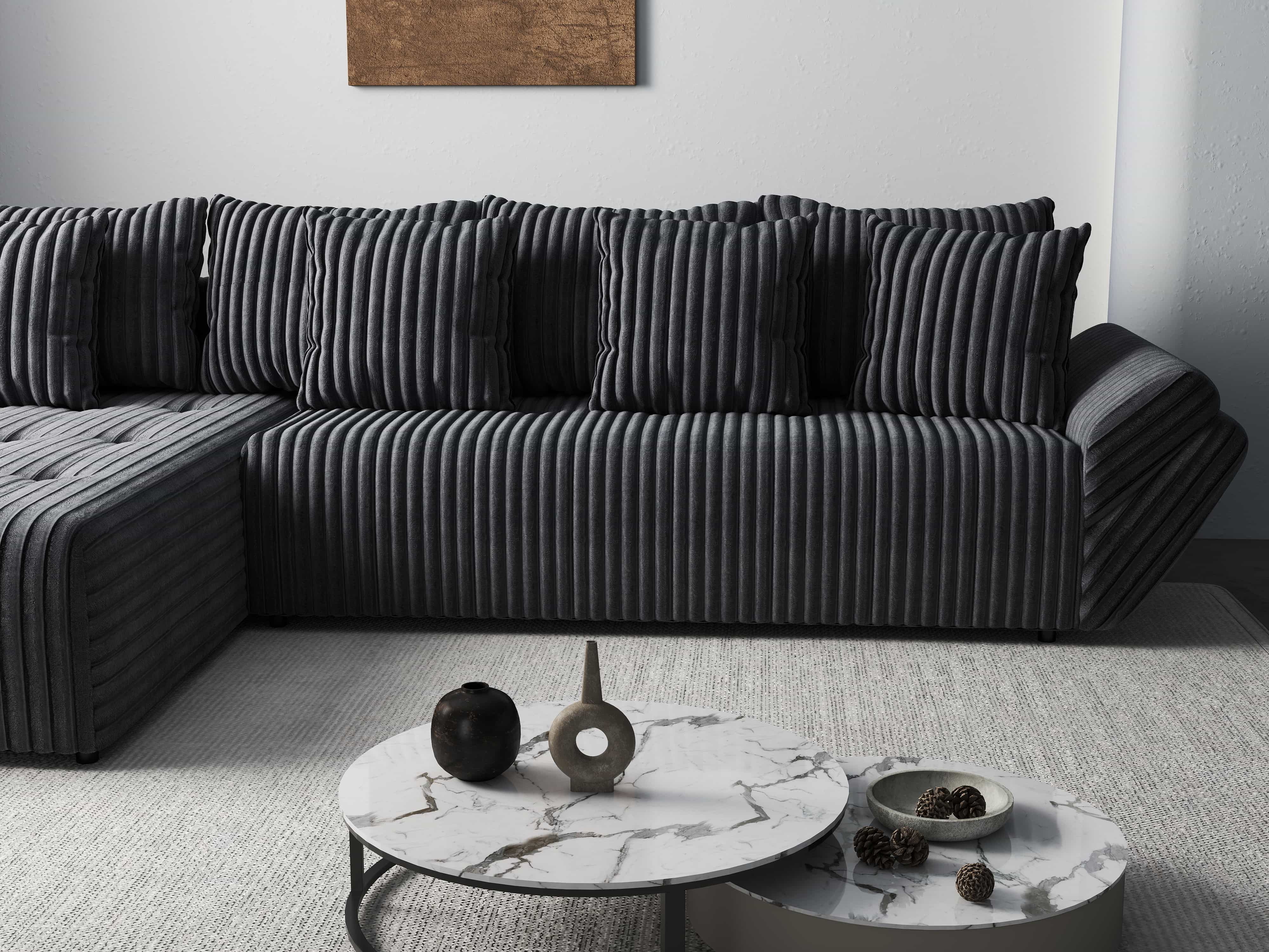 Colțar extensibil dumonde cu ladă de depozitare si sezut confortabil din spuma HR, Berlin XL Ambience Grey 350x185 cm Fabrica