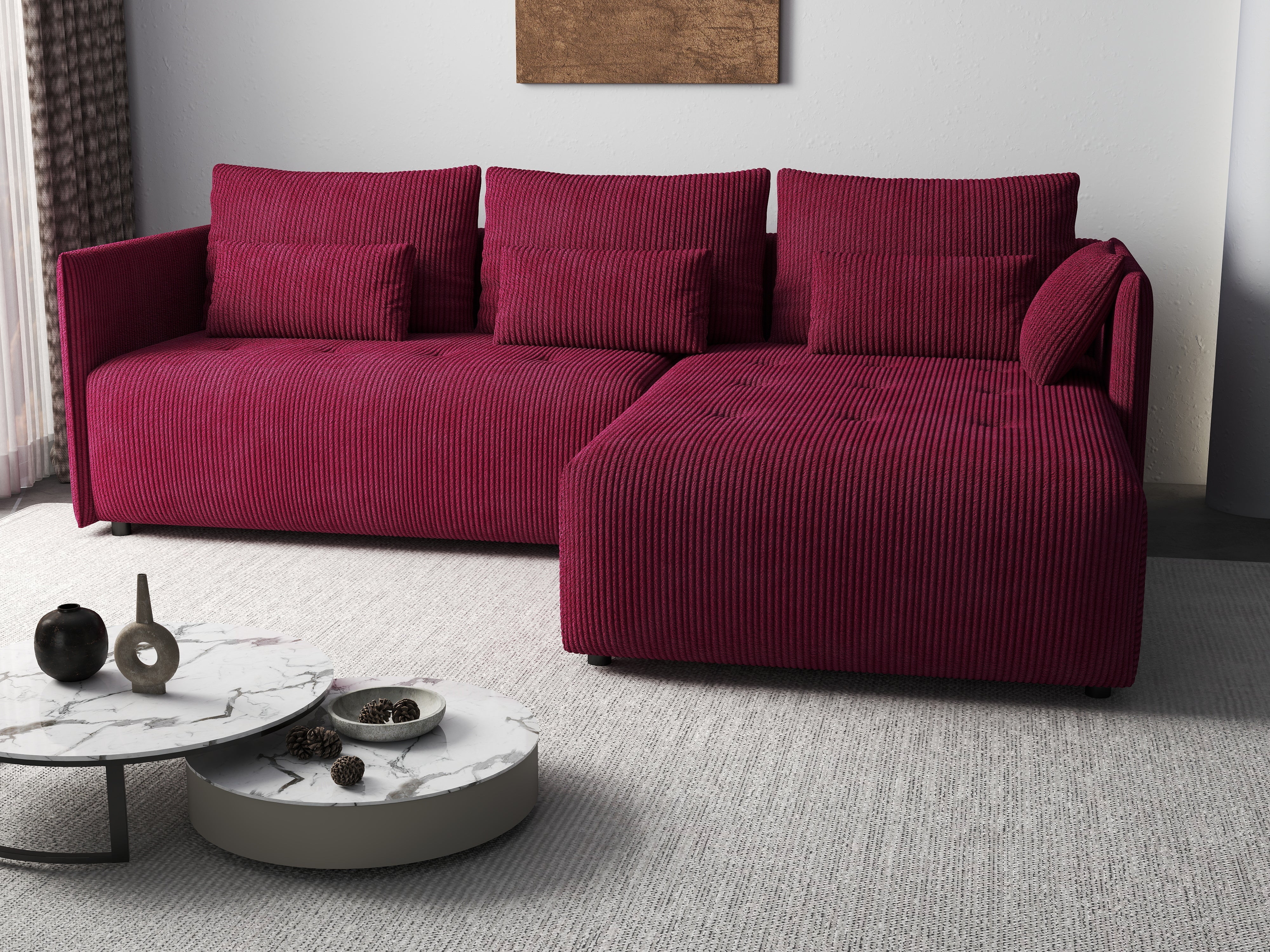 Colțar extensibil dumonde cu ladă de depozitare si sezut confortabil din spuma HR, Malta Zoom Red II 235x185 cm Fabrica