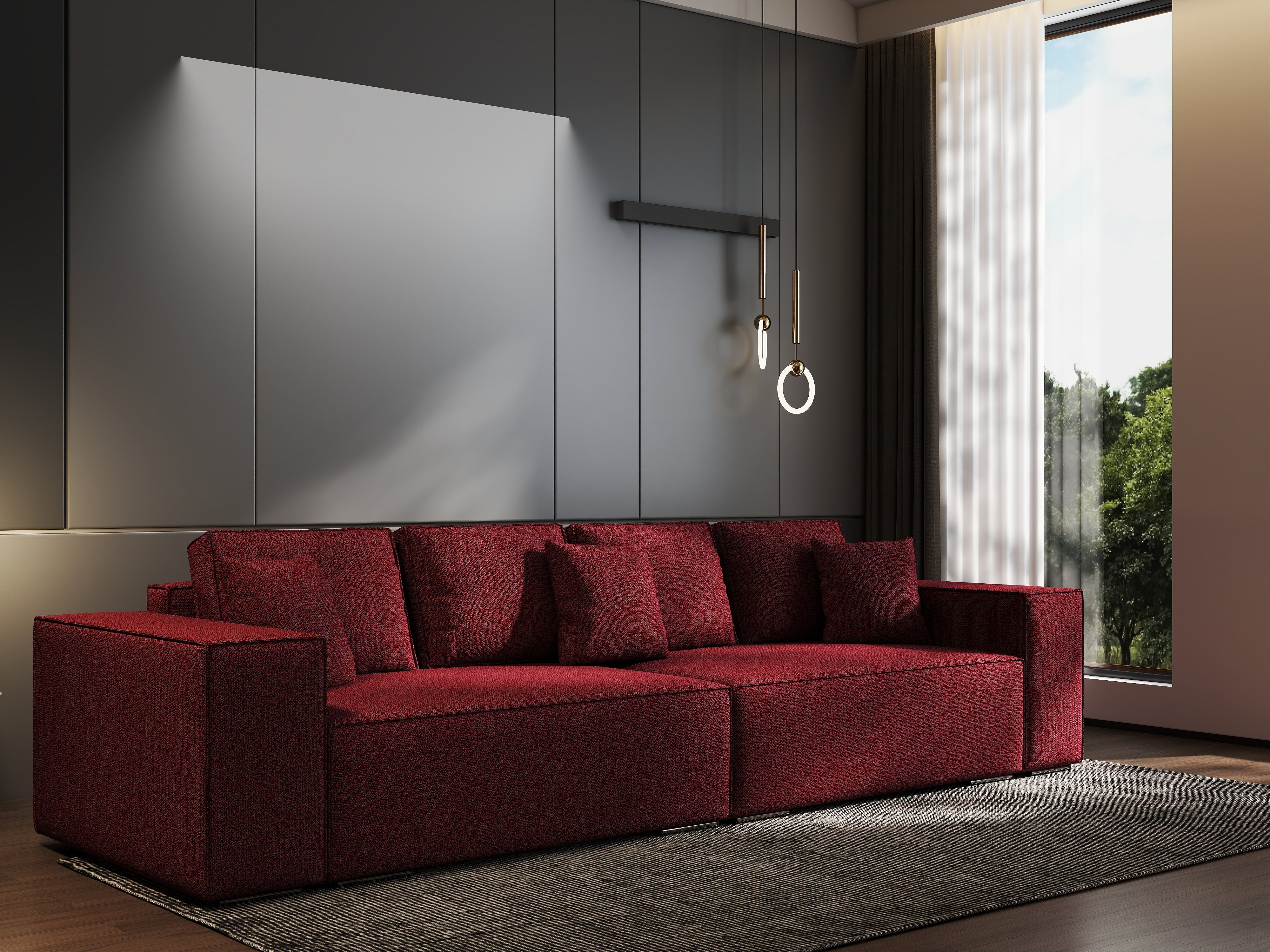 Canapea extensibilă dumonde cu ladă de depozitare si sezut confortabil din spuma HR, Dream Enjoy Rosu 310x100 cm Fabrica