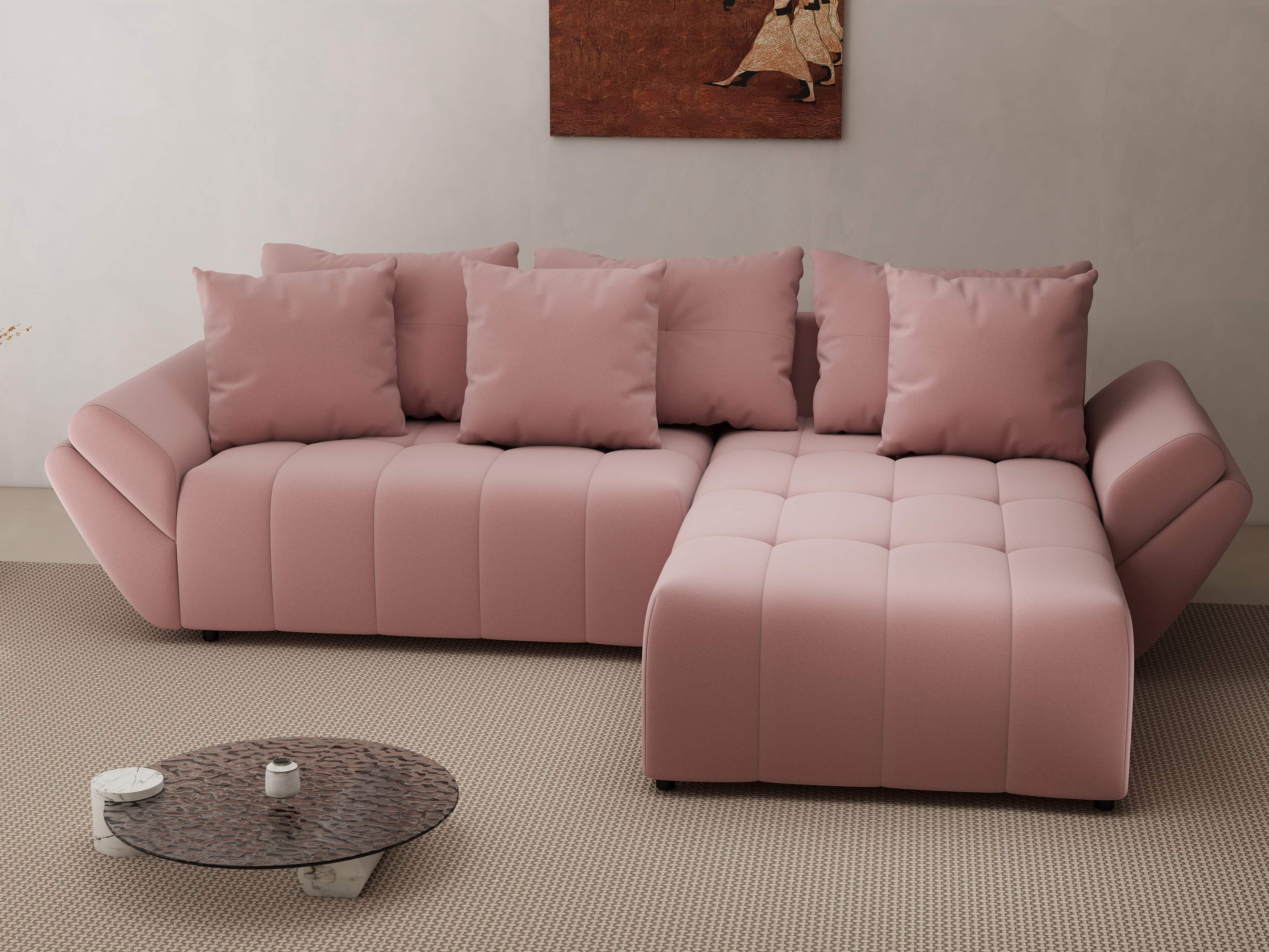 Colțar extensibil dumonde cu ladă de depozitare si sezut confortabil din spuma HR, Berlin Royal Roz 280x185 cm II Fabrica