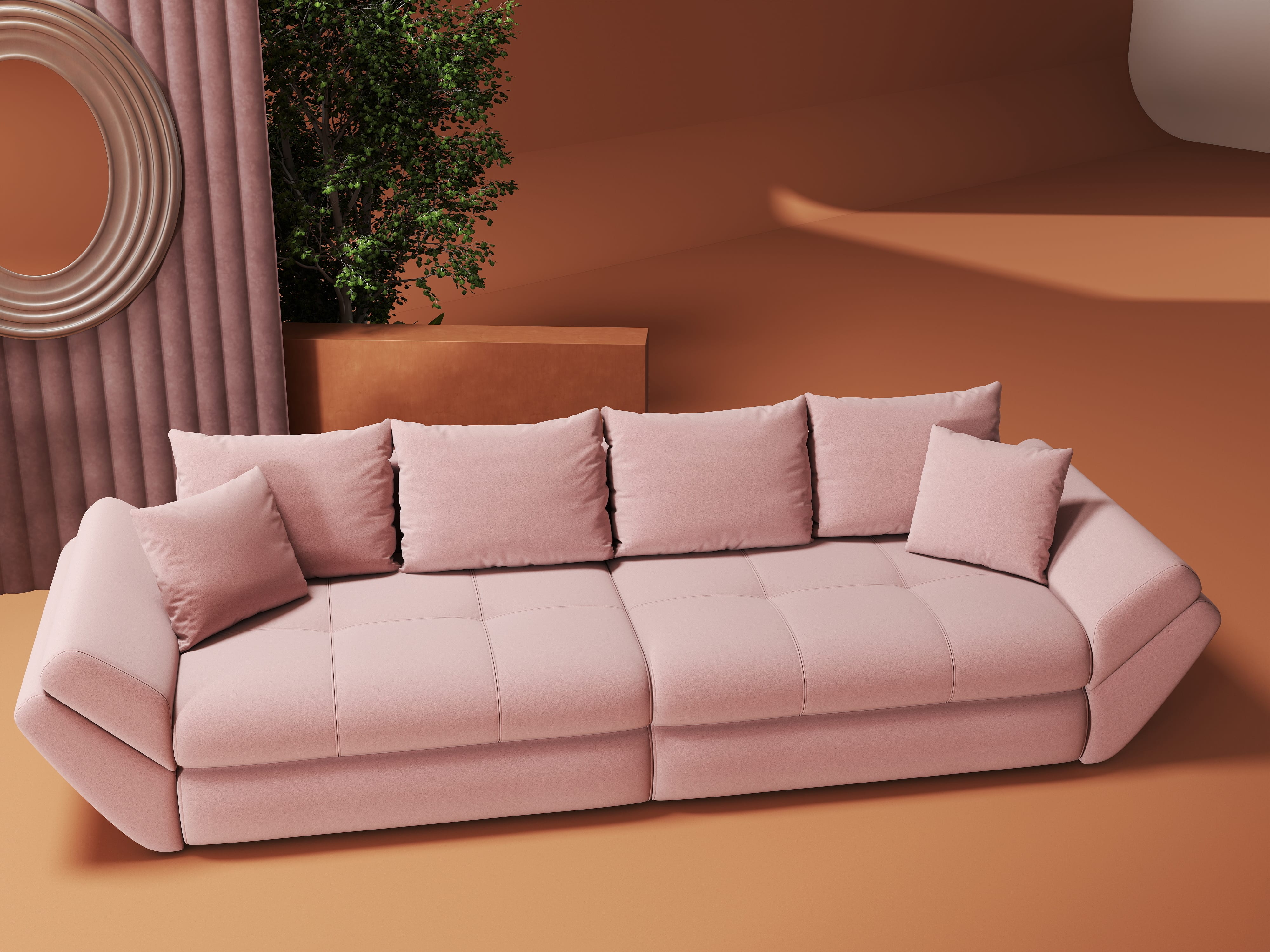 Canapea extensibilă dumonde cu ladă de depozitare si sezut confortabil din spuma HR, Loana Royal Roz 300x100 cm Fabrica