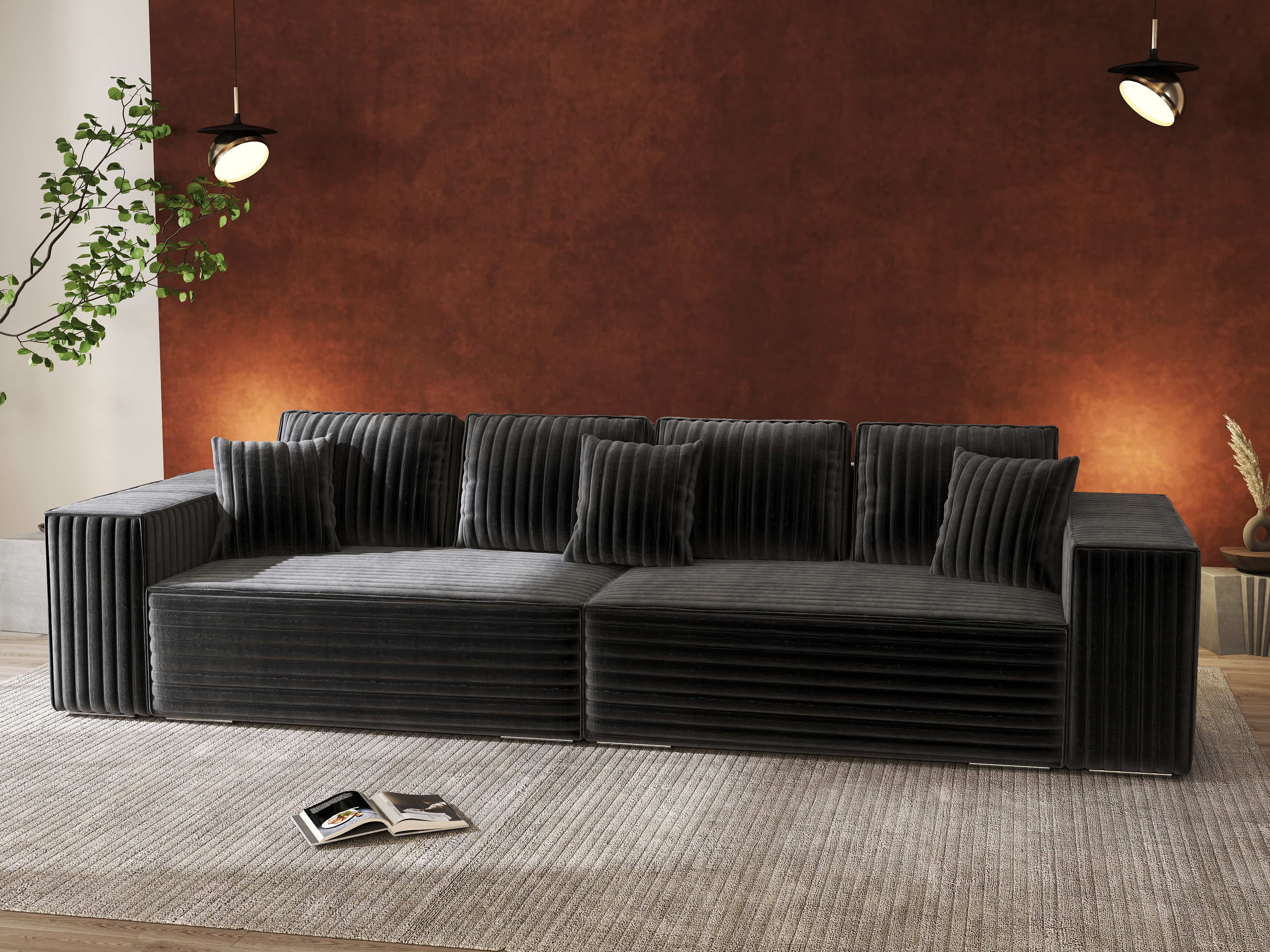 Canapea extensibilă dumonde cu ladă de depozitare si sezut confortabil din spuma HR, Dream Ambience Gri 310x100 cm Fabrica