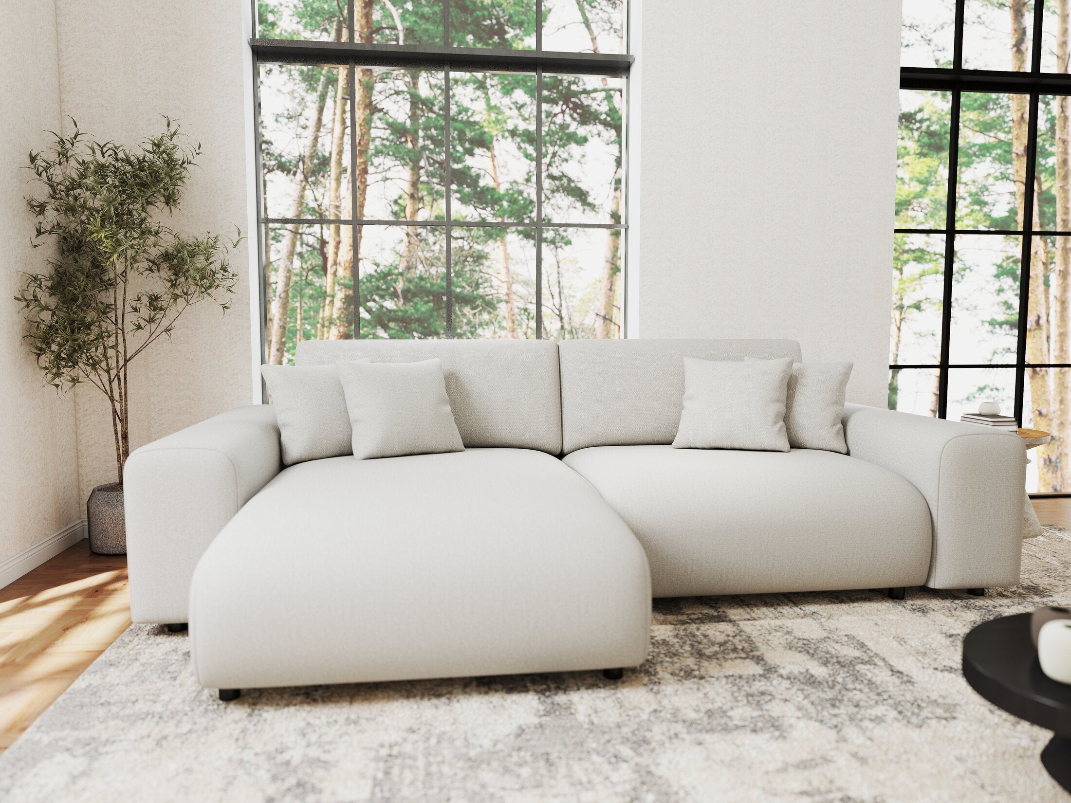 Colțar extensibil dumonde cu ladă de depozitare si sezut confortabil din spuma HR, Sarina Enjoy Bej 255x168 cm