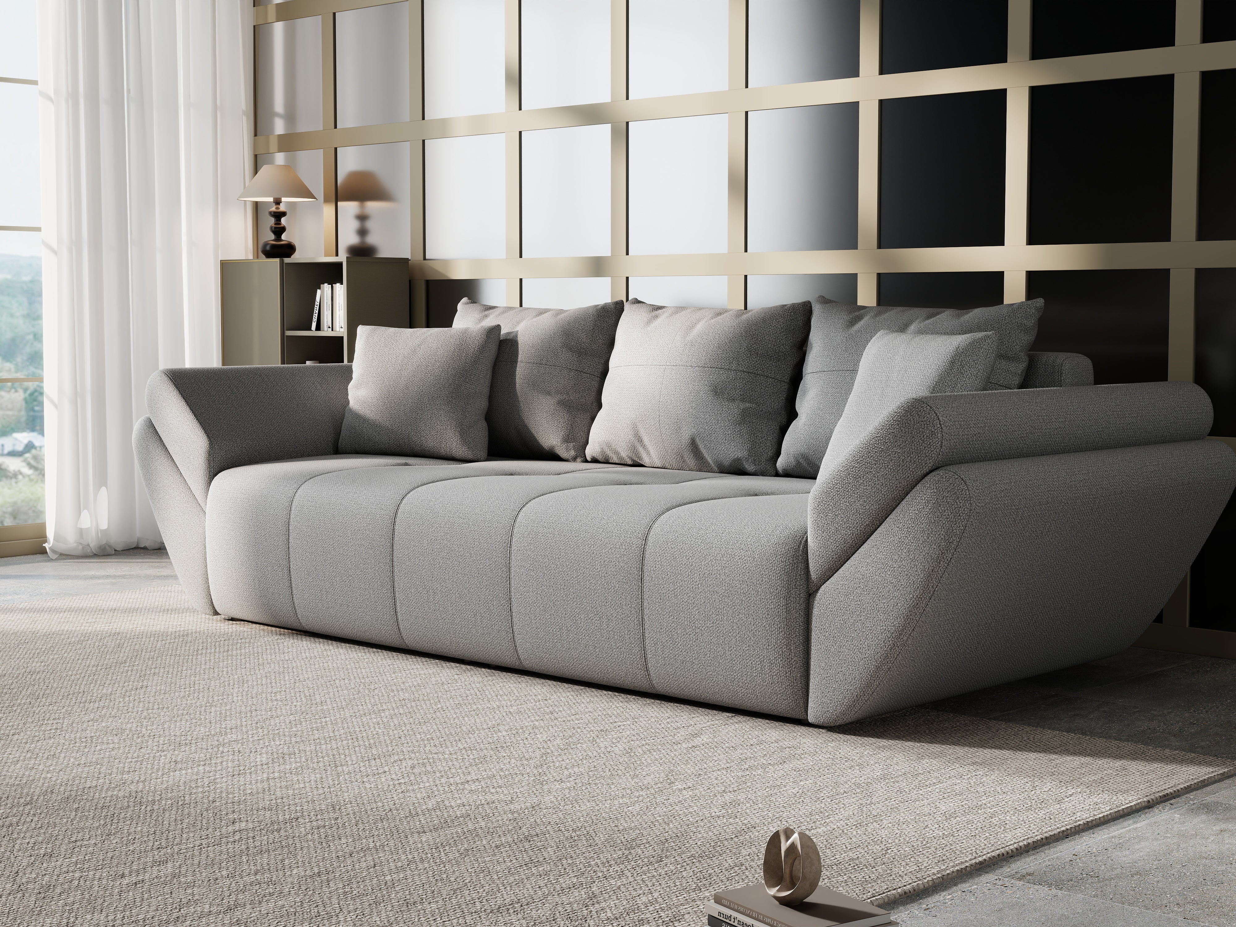 Canapea extensibilă dumonde cu ladă de depozitare si sezut confortabil din spuma HR, Berlin Enjoy Grey 250x100 cm Fabrica