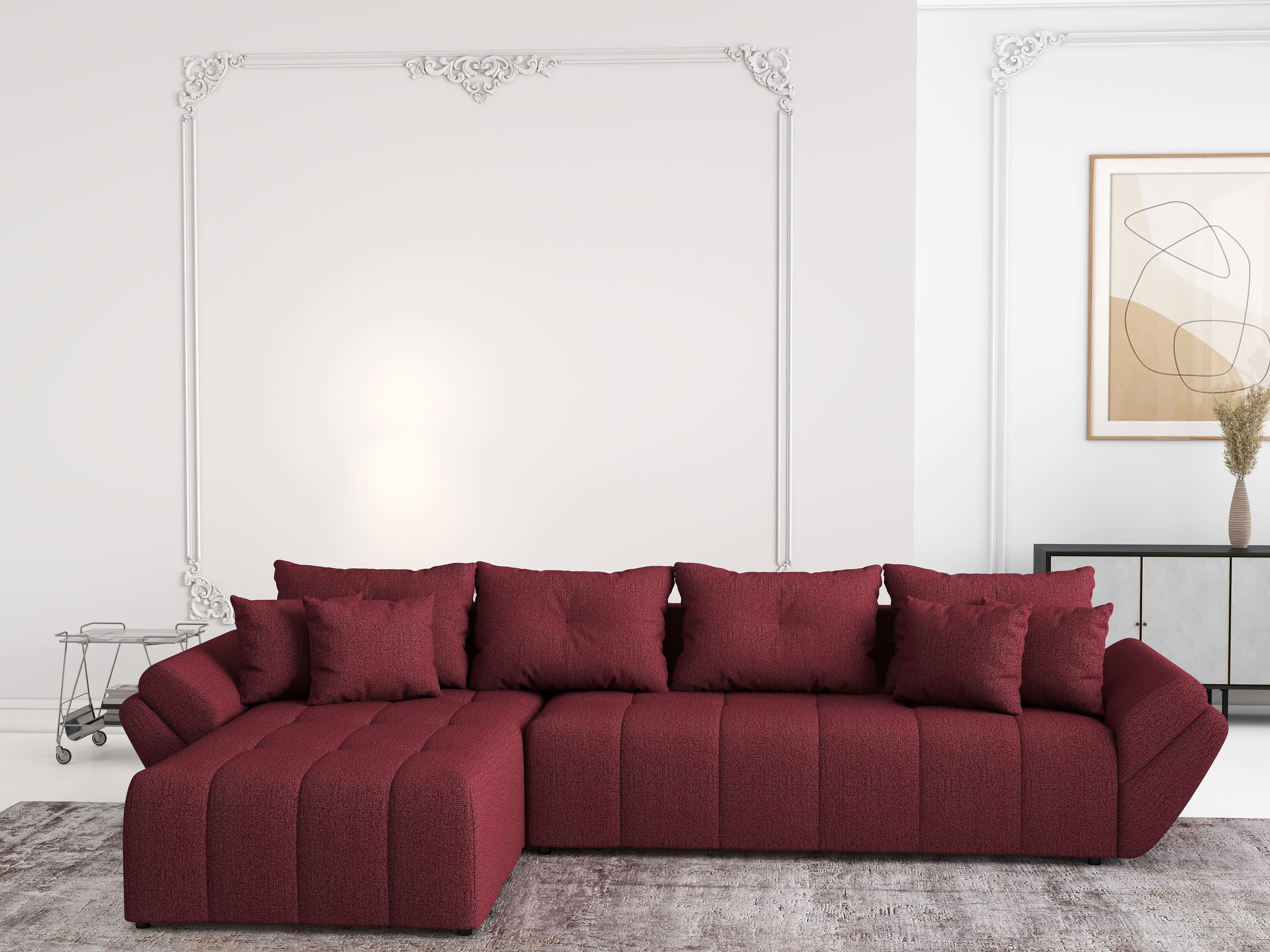 Colțar extensibil dumonde cu ladă de depozitare si sezut confortabil din spuma HR, Berlin XL Enjoy Red 350x185 cm Fabrica