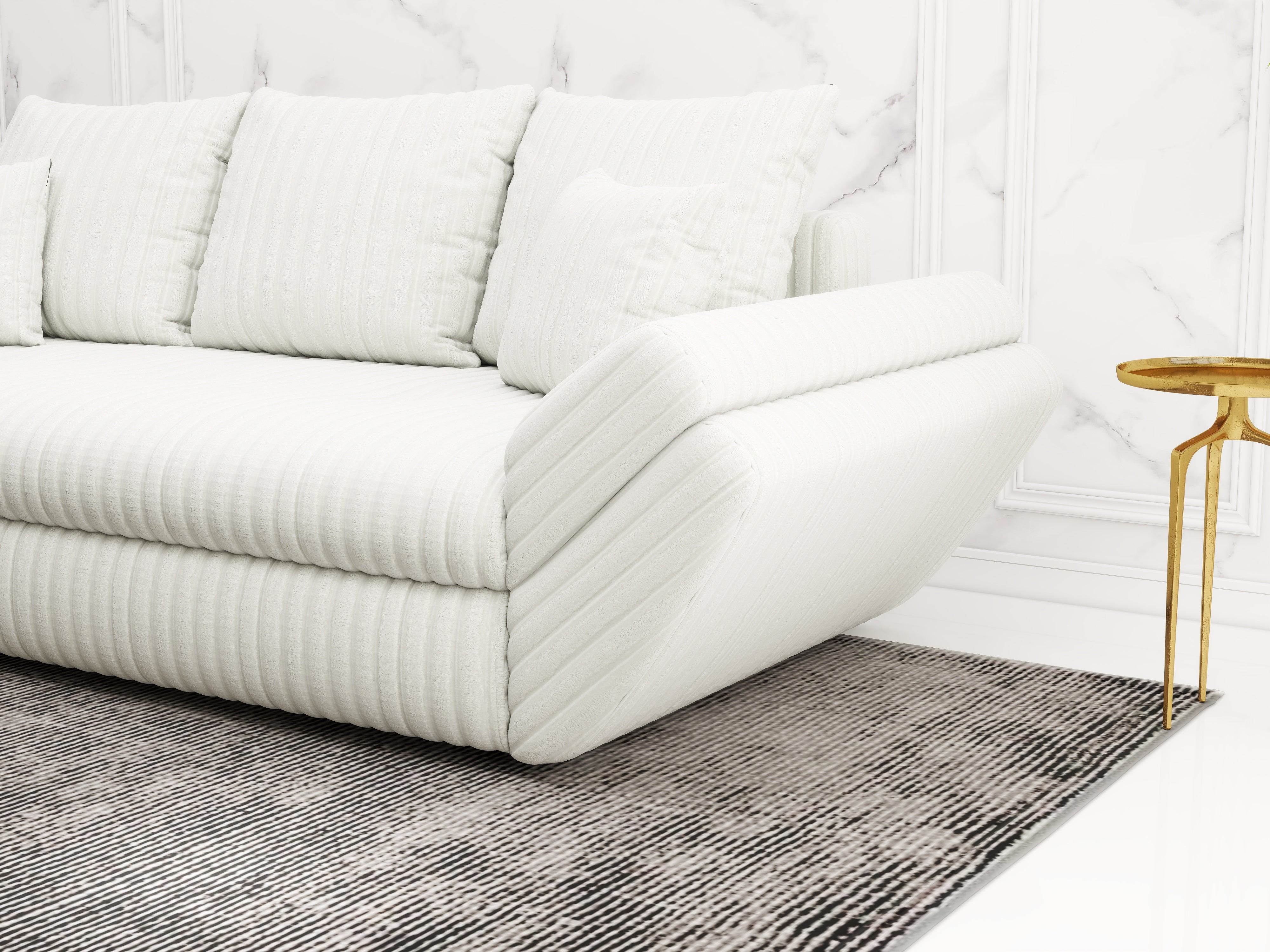 Canapea extensibilă dumonde cu ladă de depozitare si sezut confortabil din spuma HR, Loana Ambience Ivory 250x100 cm Fabrica