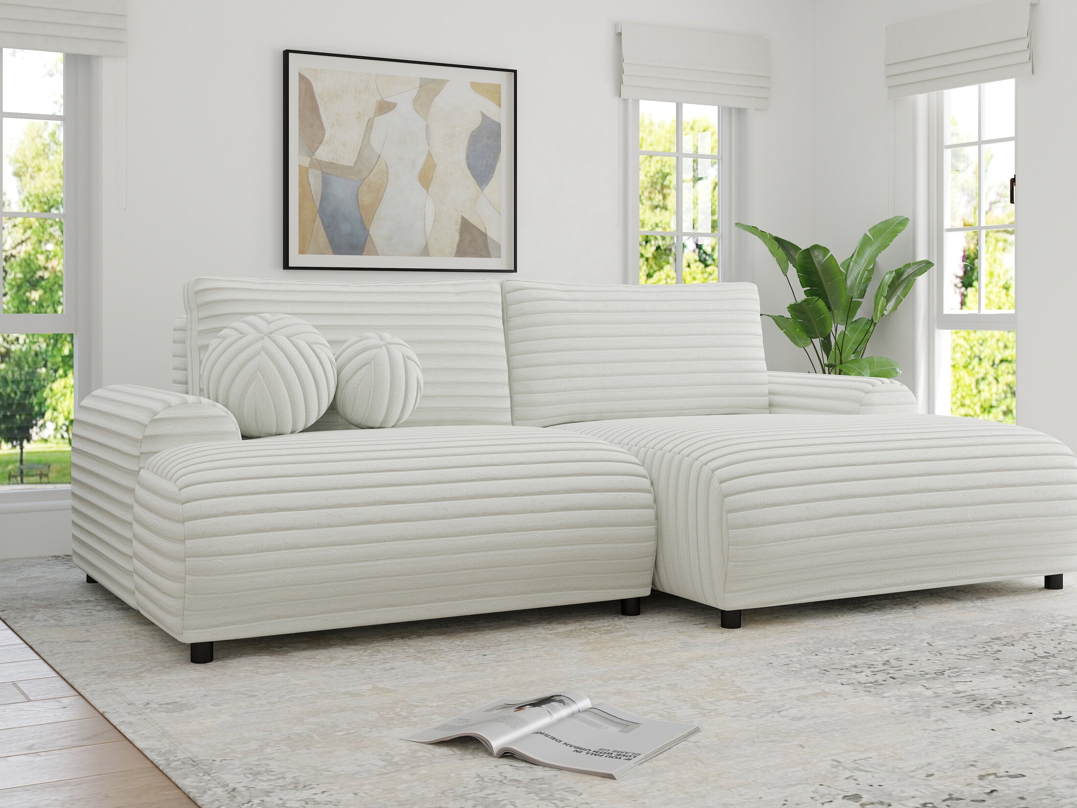 Colțar extensibil dumonde cu ladă de depozitare și șezut confortabil din spumă HR, Carlo Ambience Alb 240x145 cm II