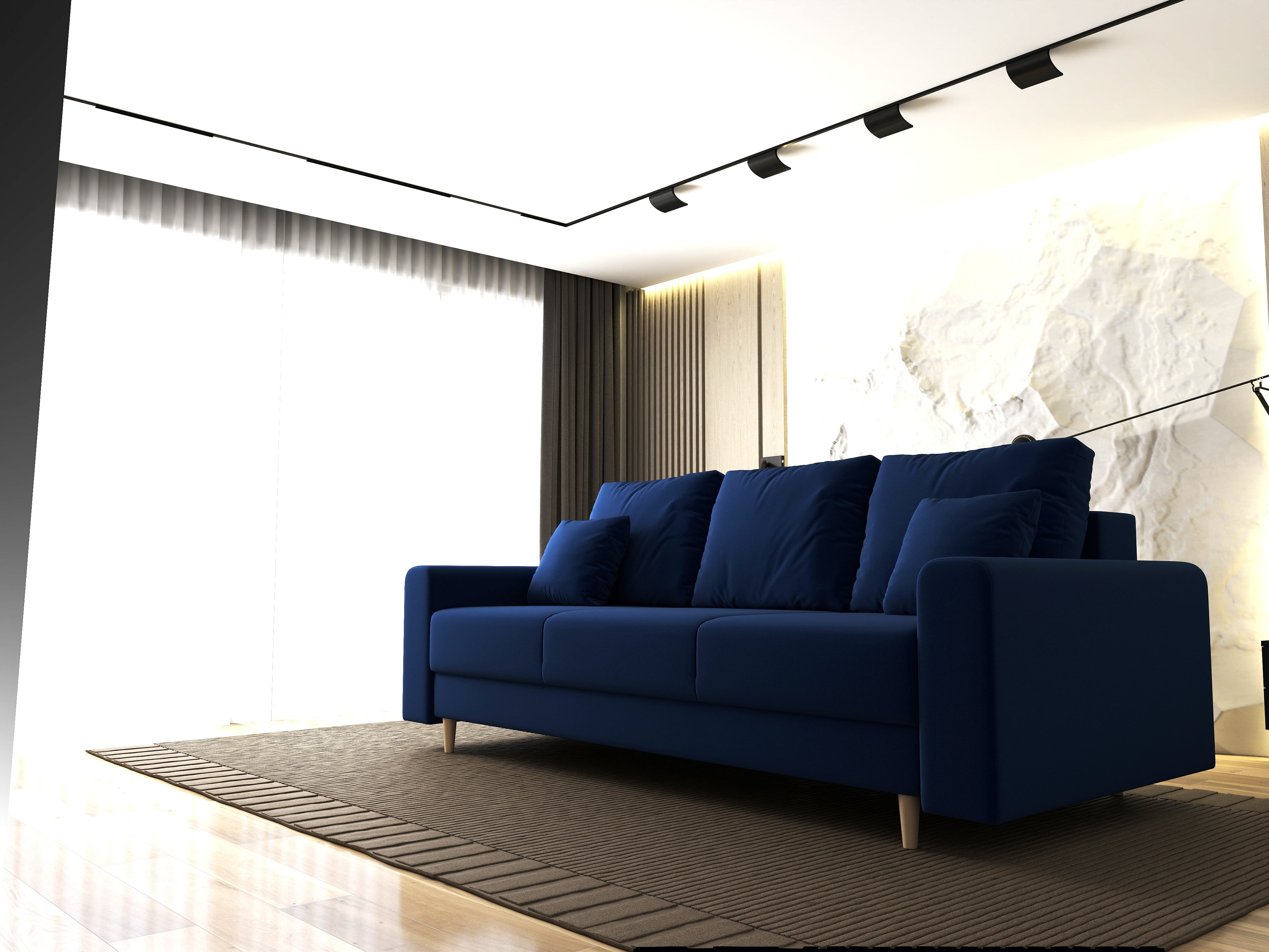 Canapea extensibilă dumonde cu ladă de depozitare si sezut confortabil din spuma HR, Kronos Royal Albastru 210x100 cm fabrica