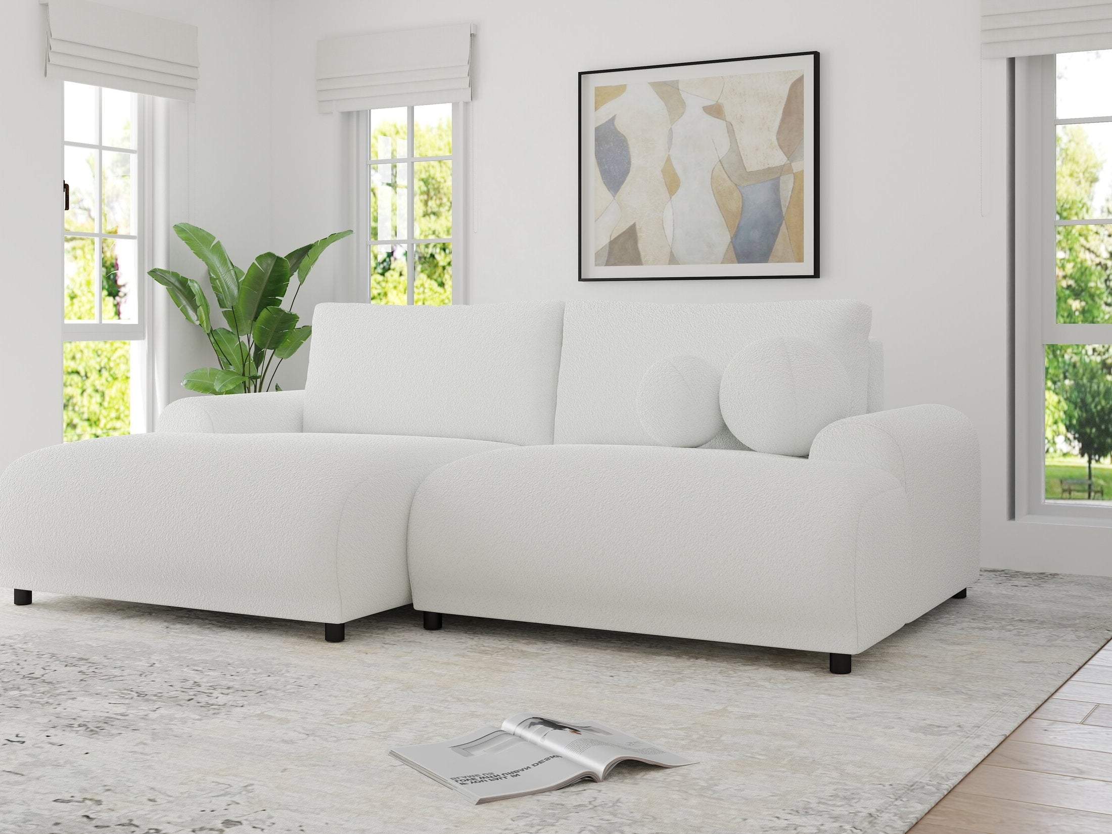 Colțar extensibil dumonde cu ladă de depozitare și șezut confortabil din spumă HR, Carlo Euphoria Alb 240x145 cm