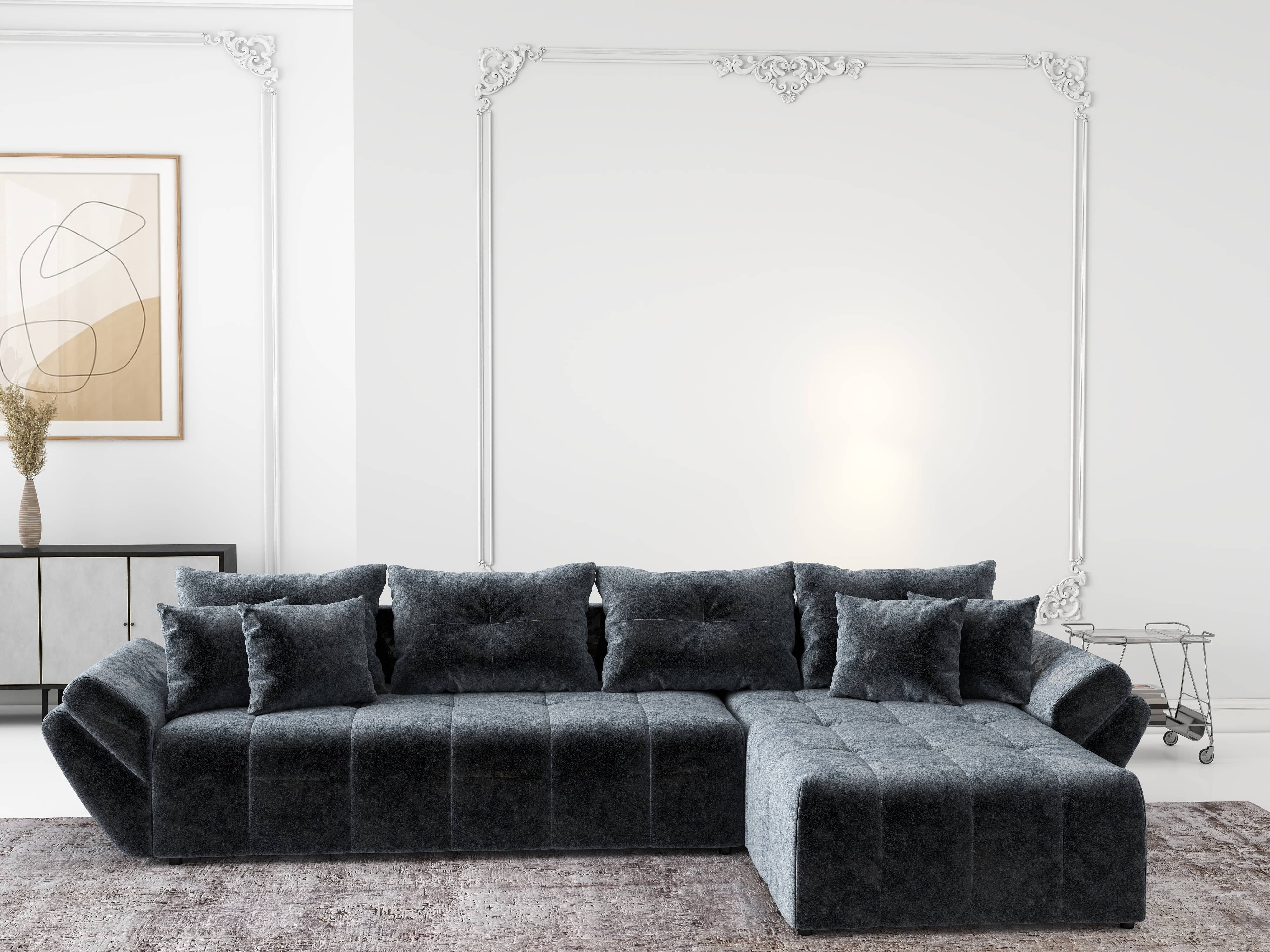 Colțar extensibil dumonde cu ladă de depozitare si sezut confortabil din spuma HR, Berlin XL Euphoria Graphite 350x185 cm II Fabrica