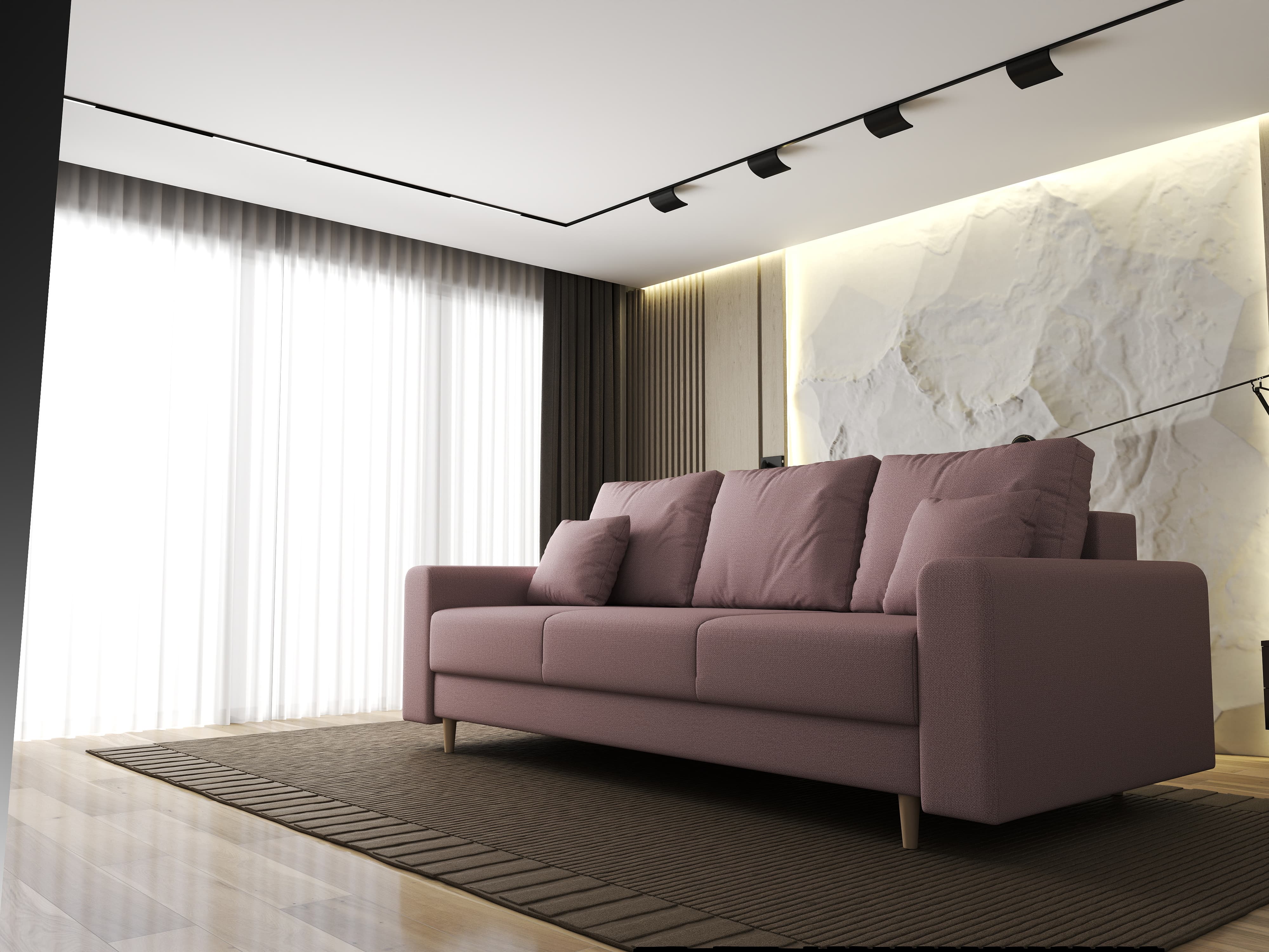 Canapea extensibilă dumonde cu ladă de depozitare si sezut confortabil din spuma HR, Kronos Enjoy Flamingo 210x100 cm fabrica