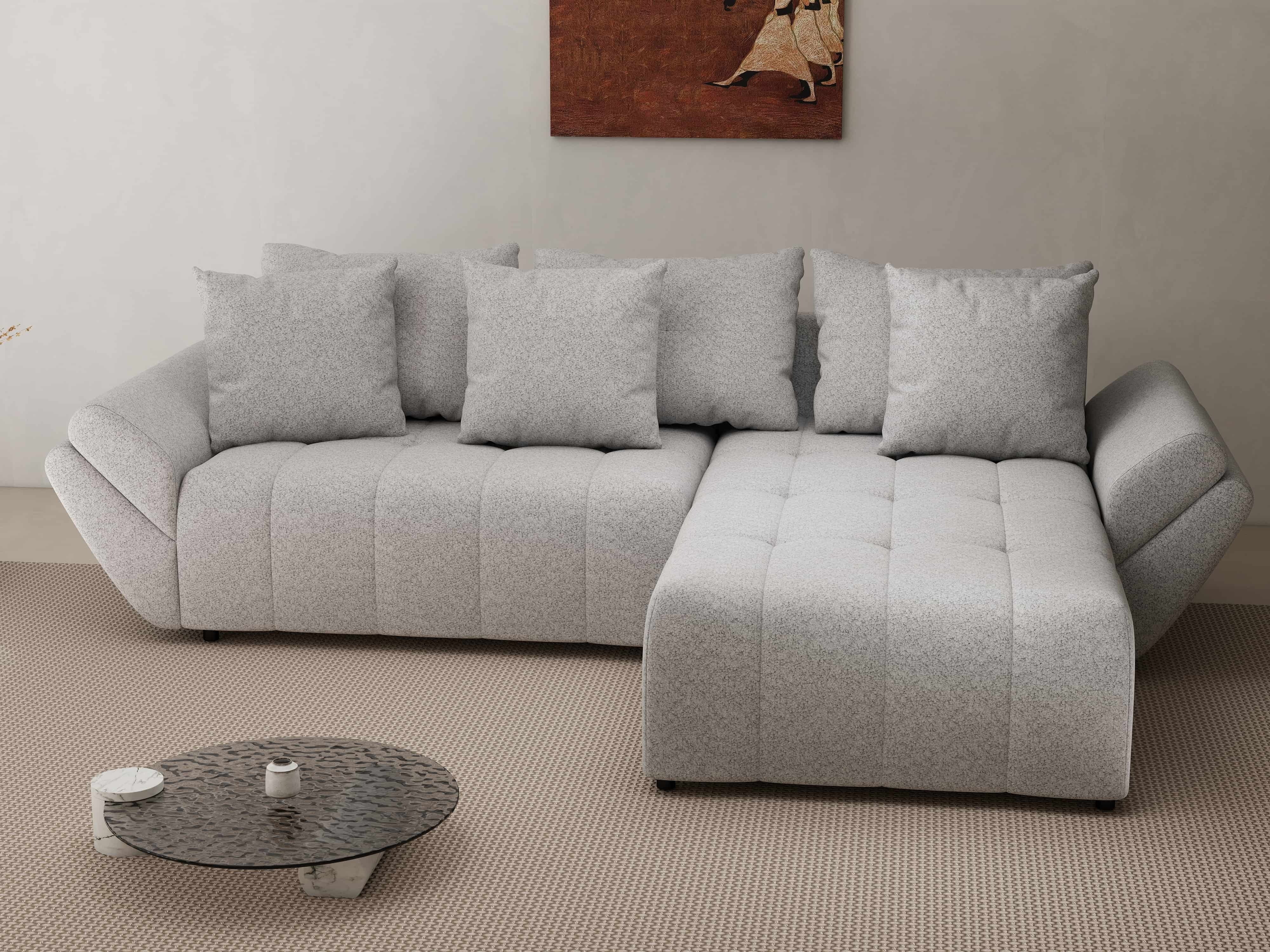 Colțar extensibil dumonde cu ladă de depozitare si sezut confortabil din spuma HR, Berlin Euphoria Gri 280x185 cm II Fabrica