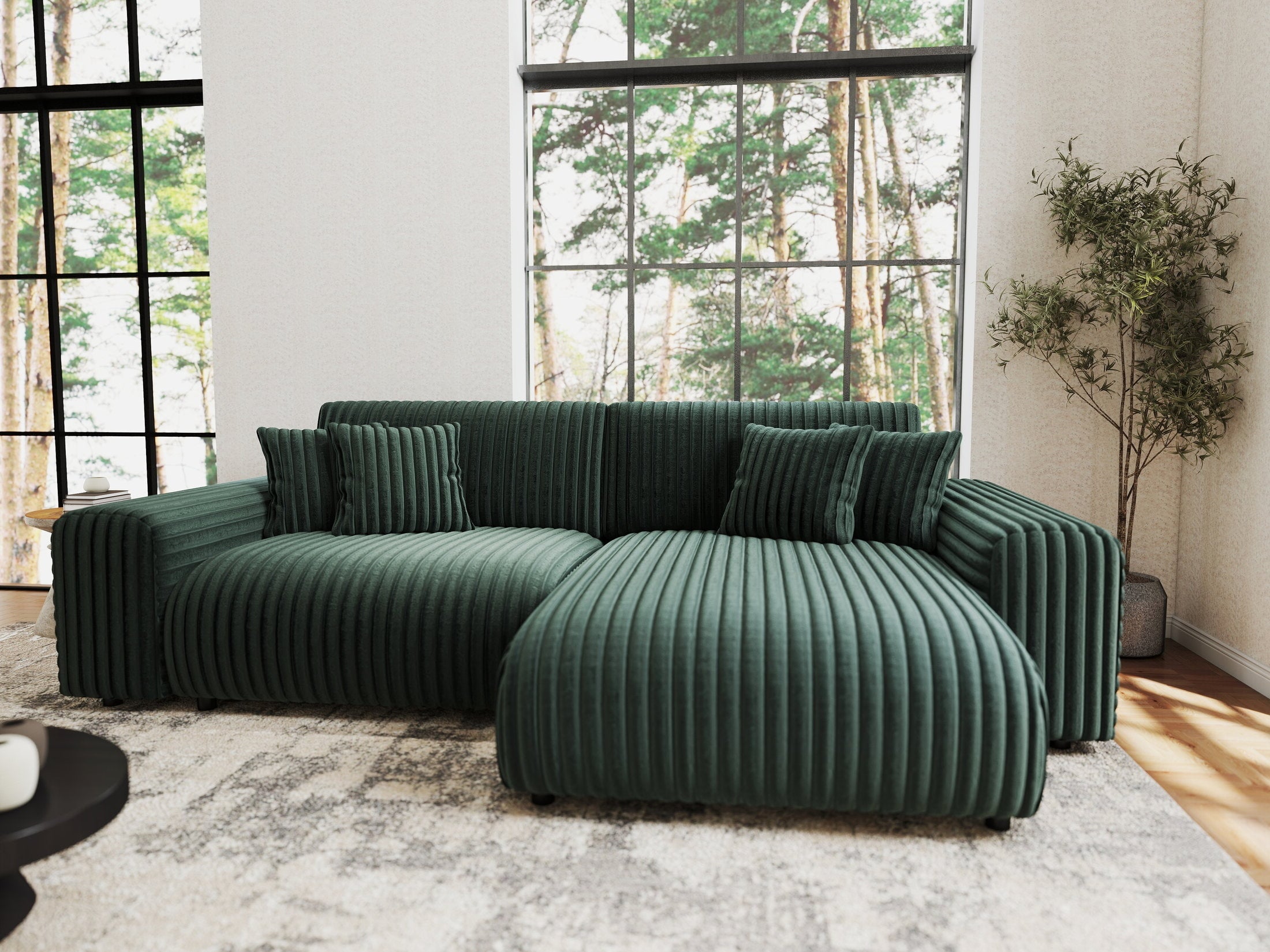 Colțar extensibil dumonde cu ladă de depozitare si sezut confortabil din spuma HR, Sarina Ambience Verde 255x168 cm II