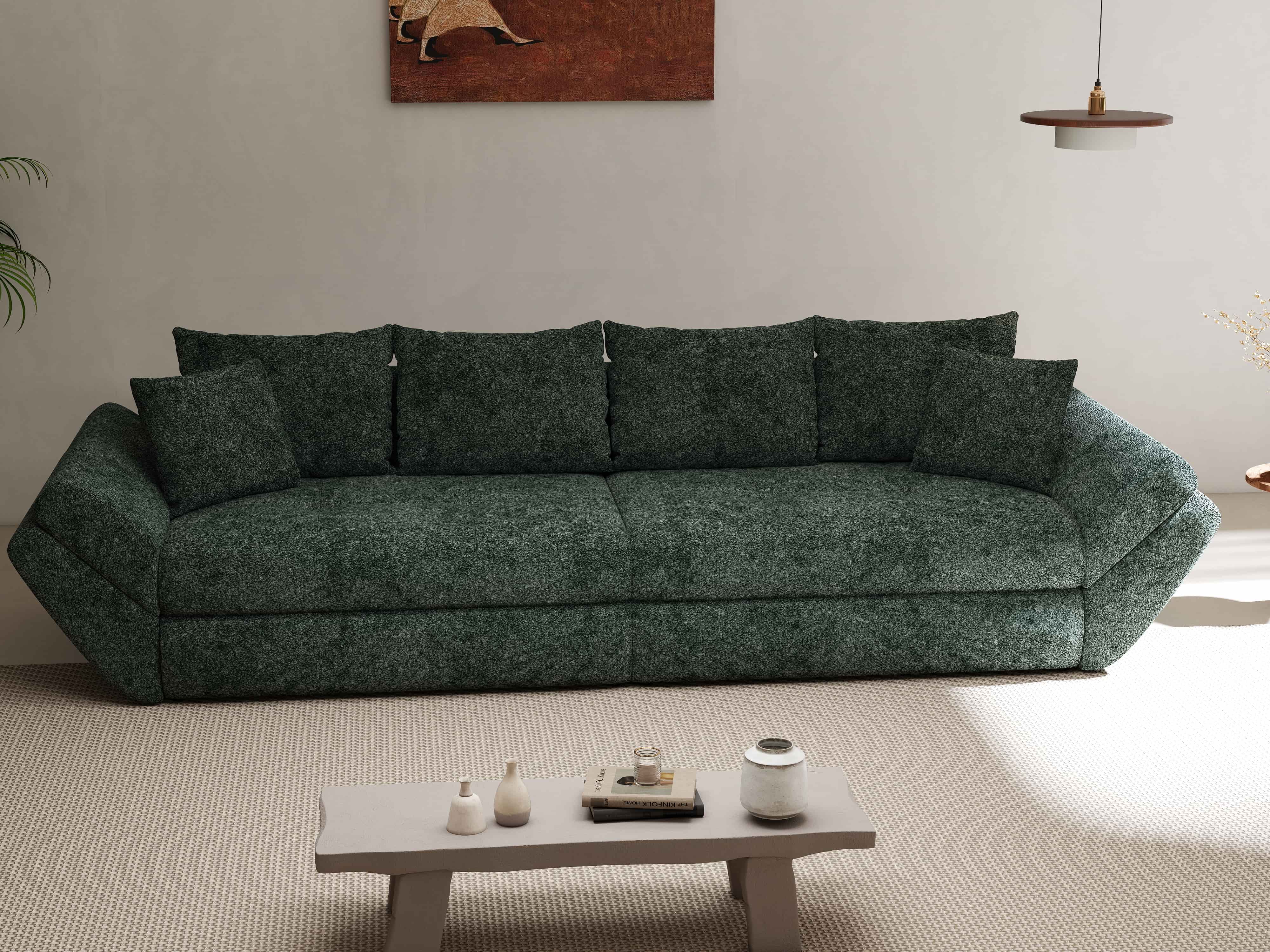 Canapea extensibilă dumonde cu ladă de depozitare si sezut confortabil din spuma HR, Loana Euphoria Verde 300x100 cm Fabrica