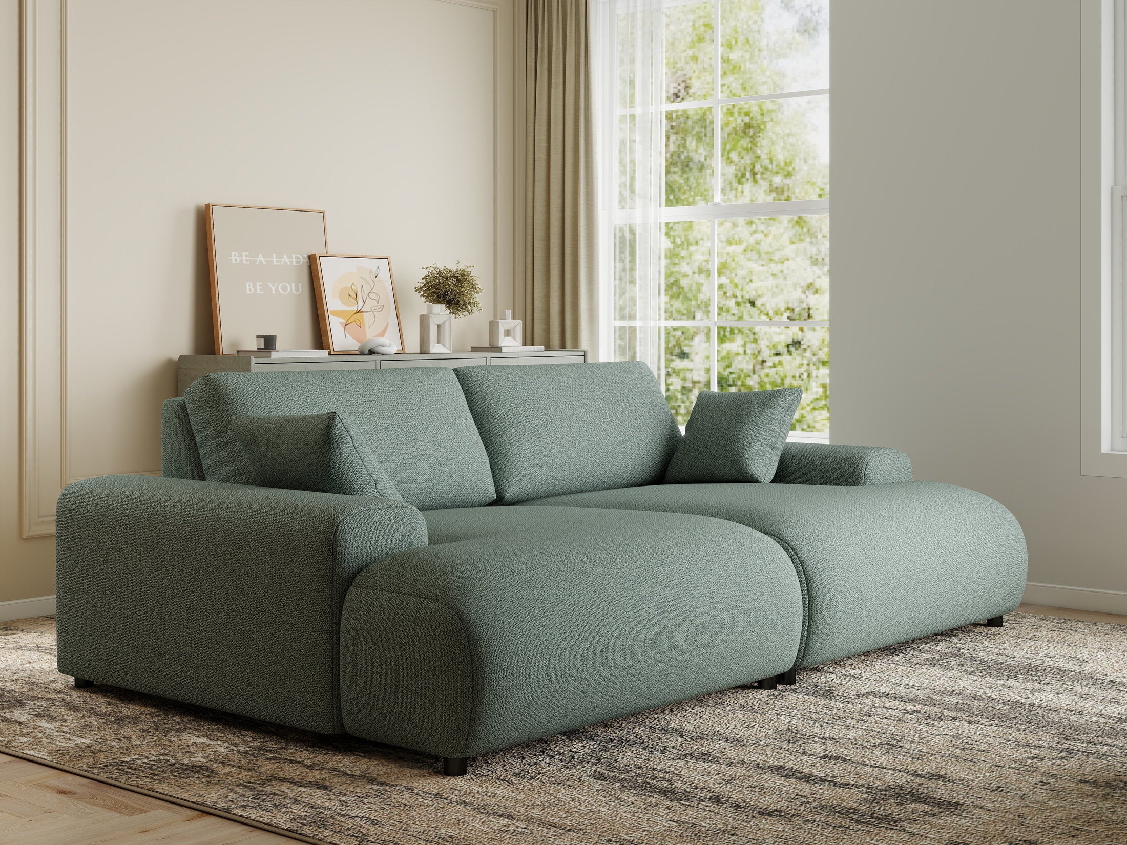 Canapea dumonde cu sezut confortabil din spuma HR, Hudson Enjoy Verde Mint 237x144 cm