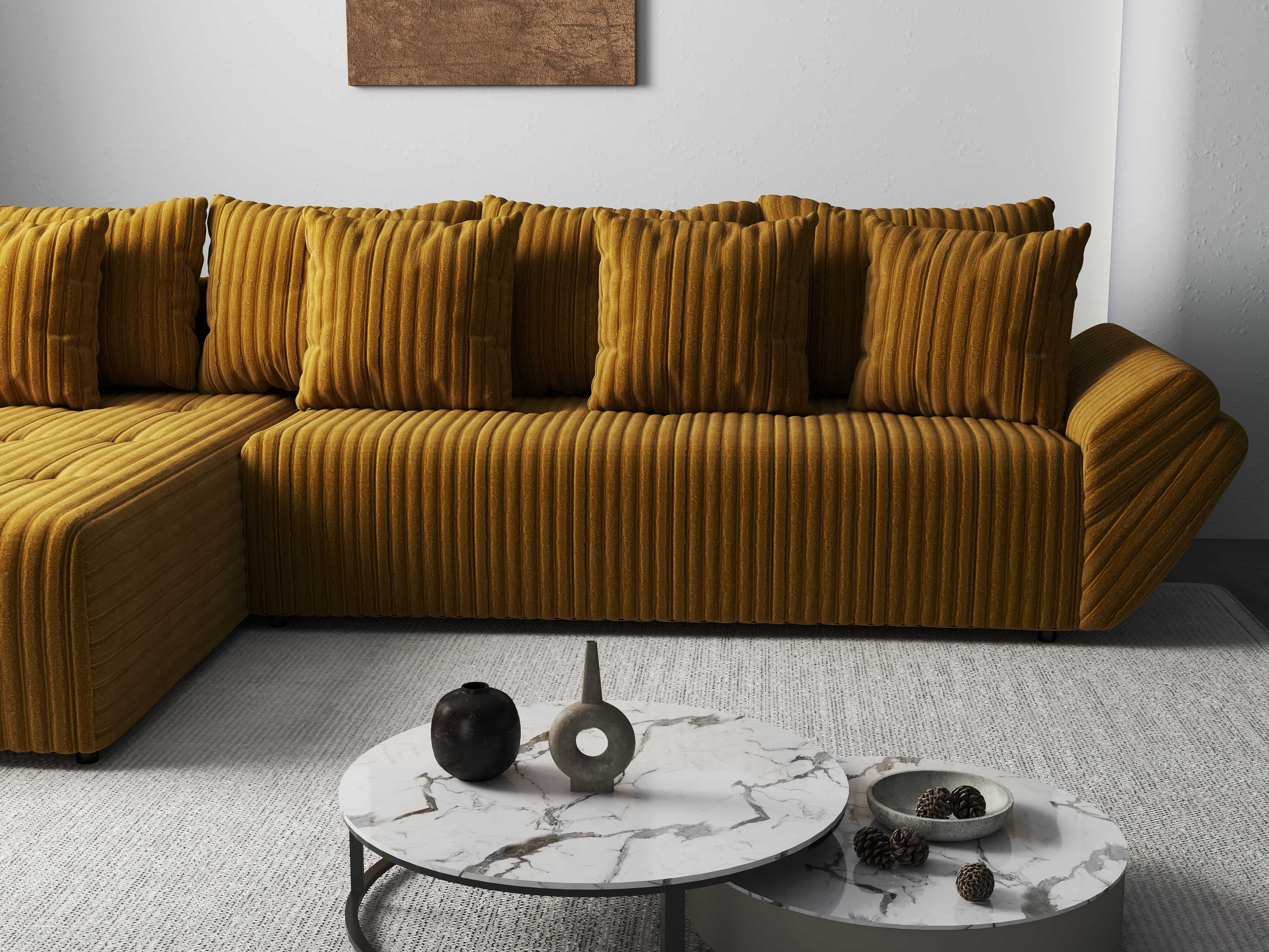 Colțar extensibil dumonde cu ladă de depozitare si sezut confortabil din spuma HR, Berlin XL Ambience Mustar 350x185 cm Fabrica