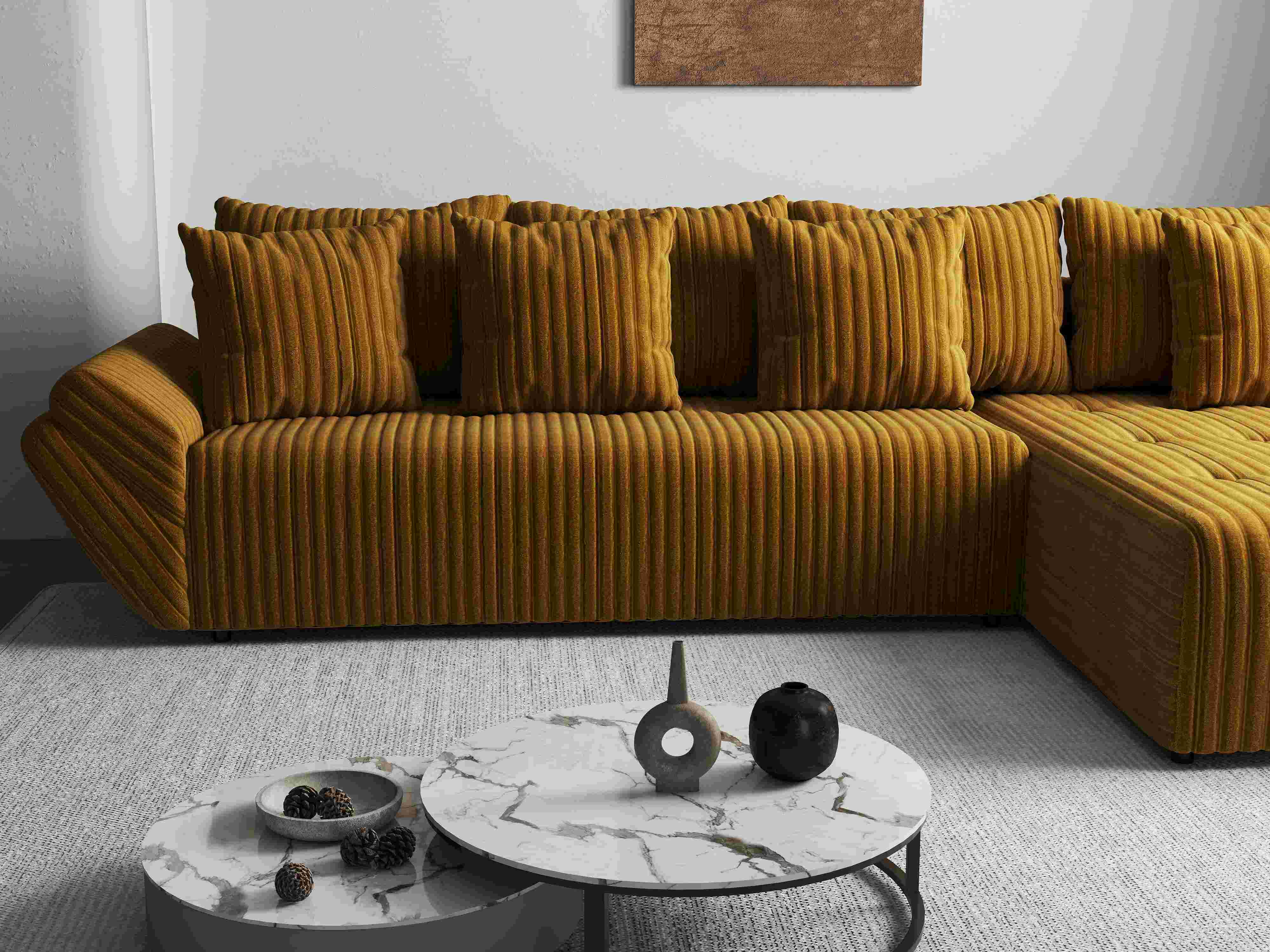 Colțar extensibil dumonde cu ladă de depozitare si sezut confortabil din spuma HR, Berlin XL Ambience Mustar II 350x185 cm Fabrica