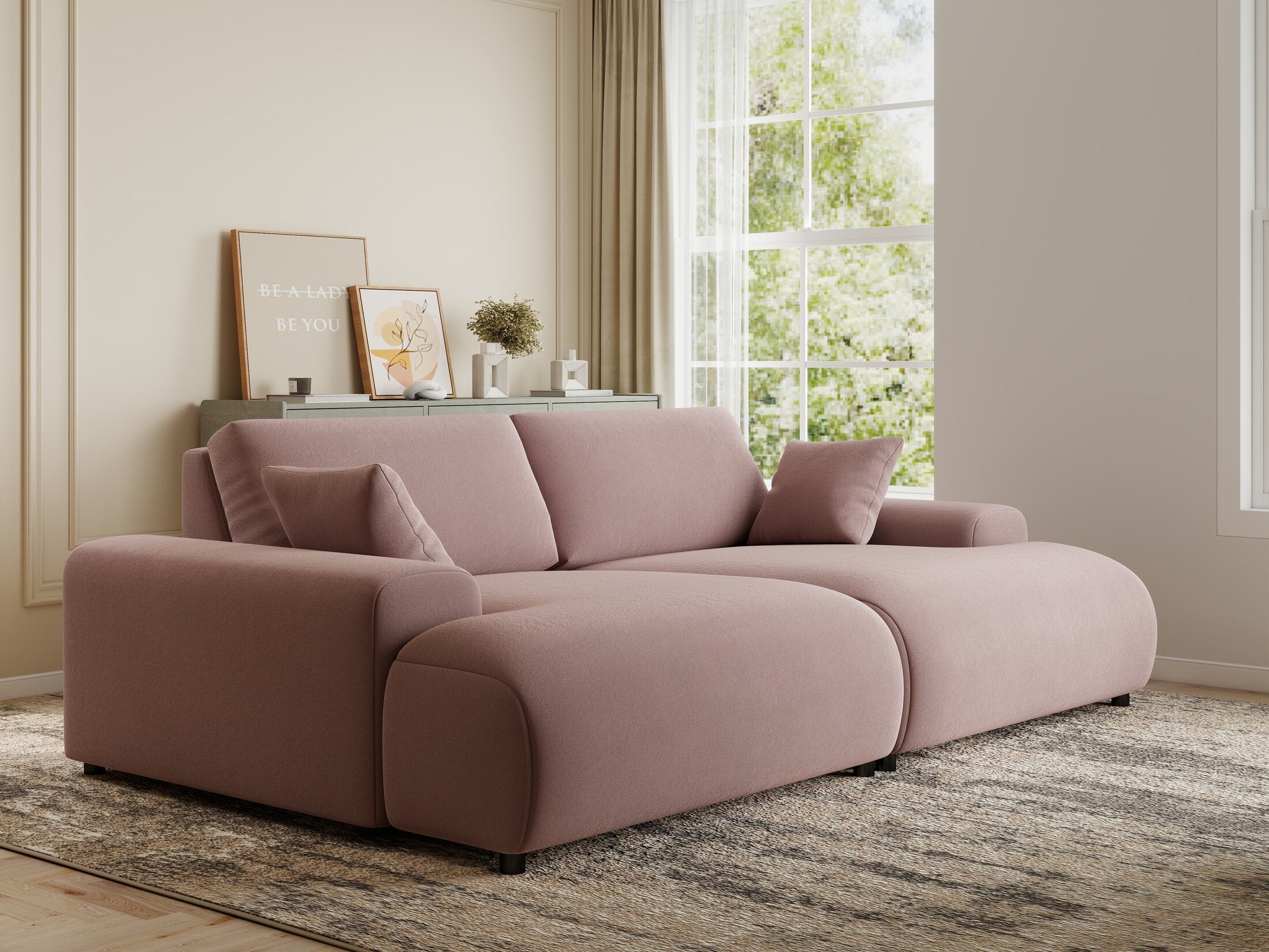 Canapea dumonde cu sezut confortabil din spuma HR, Hudson Royal Roz 237x144 cm