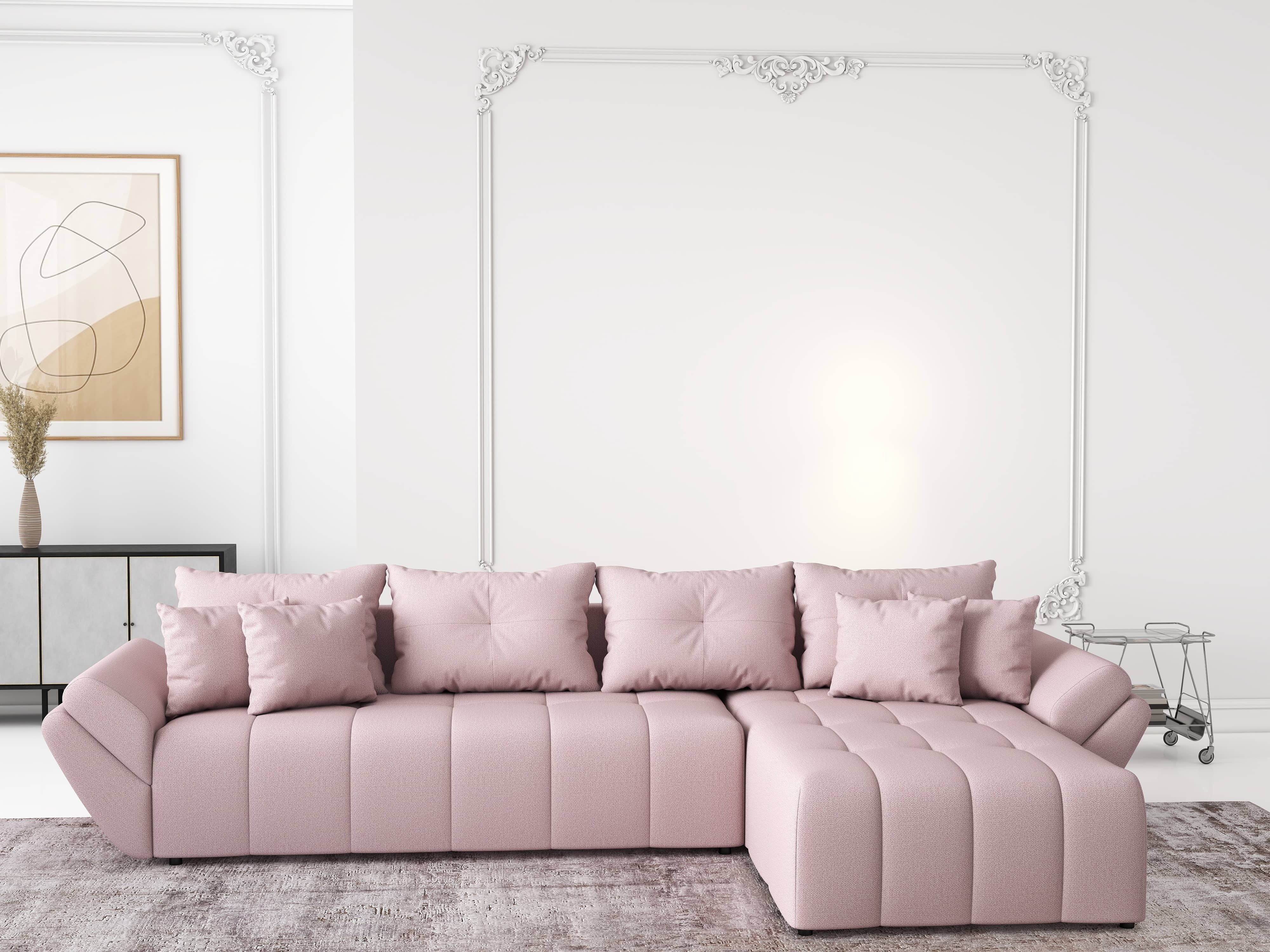 Colțar extensibil dumonde cu ladă de depozitare si sezut confortabil din spuma HR, Berlin XL Enjoy Flamingo 350x185 cm II Fabrica