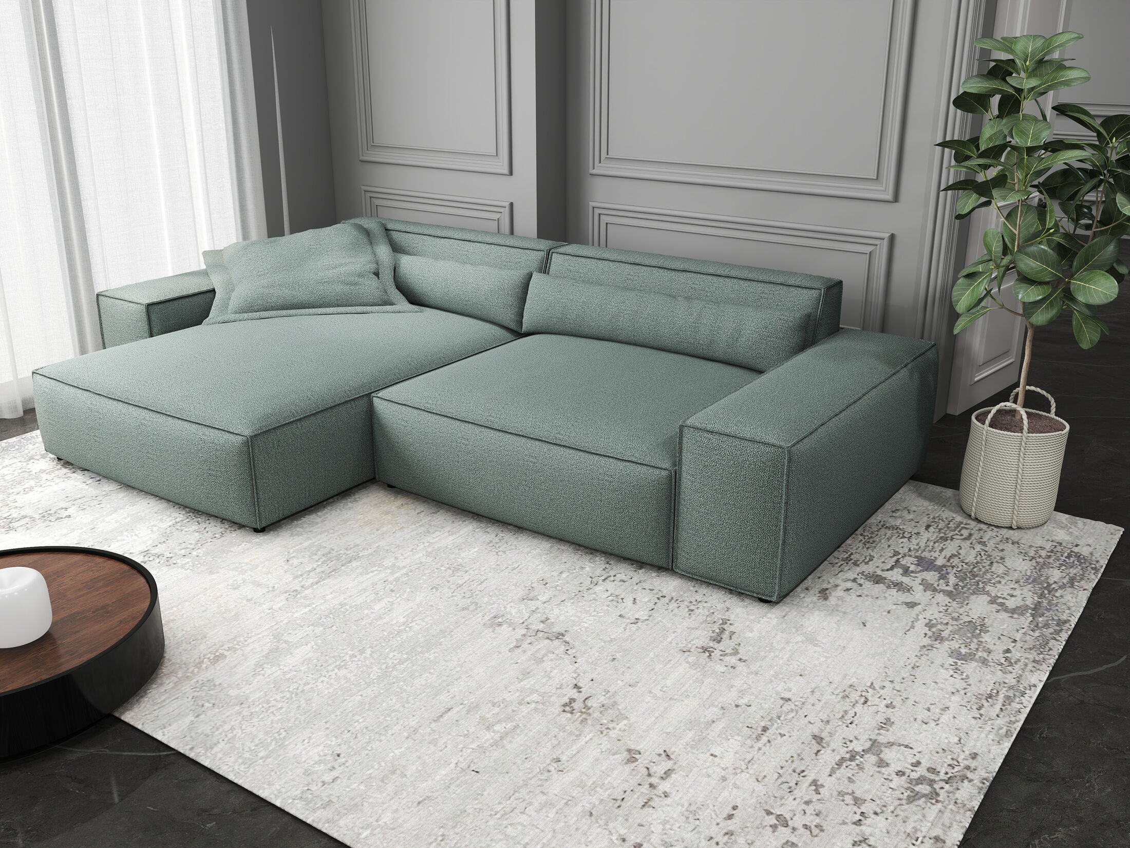 Colțar dumonde cu șezut confortabil din spumă HR, Marvelo Enjoy Verde Mint 264x175 cm