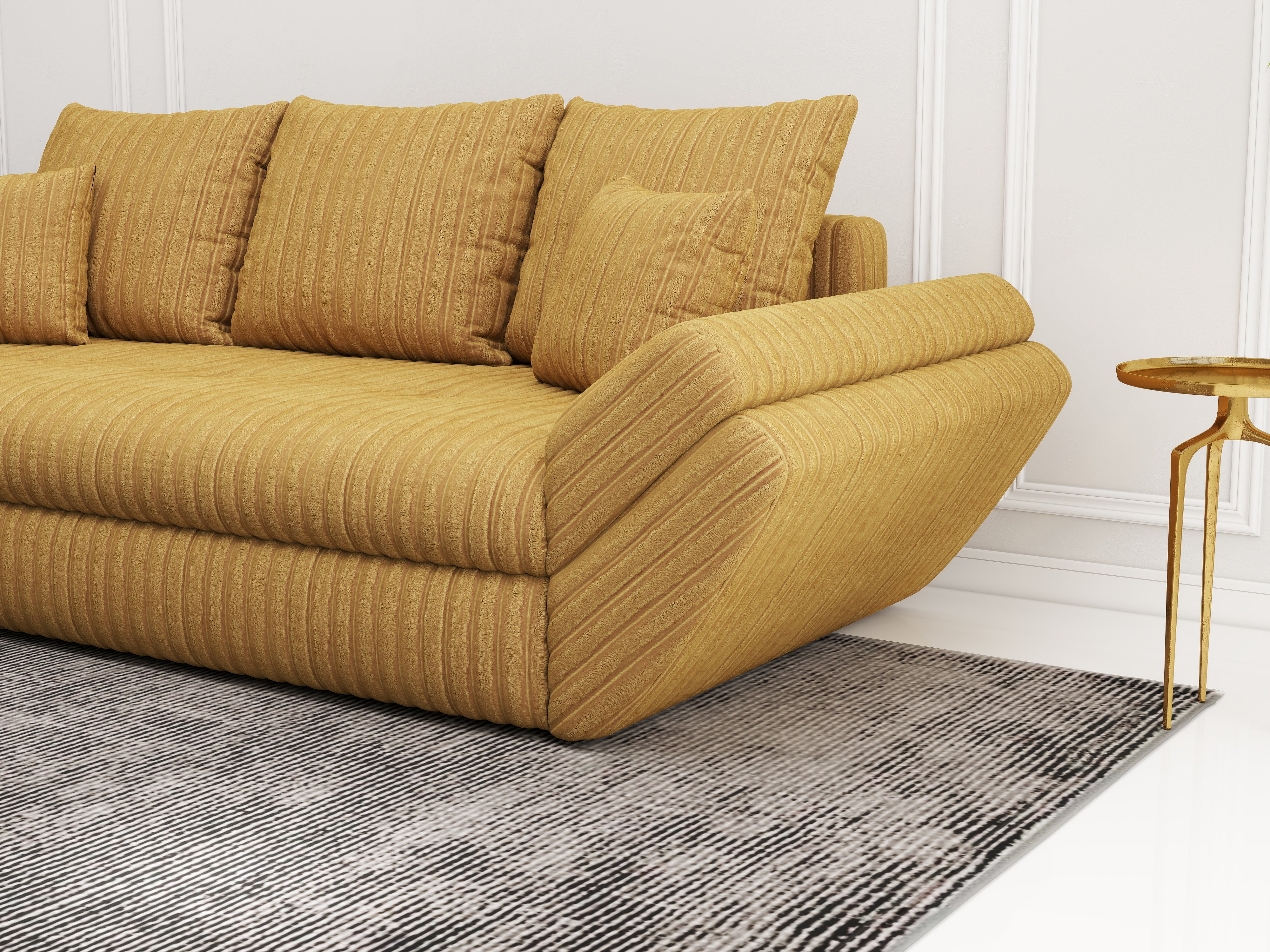 Canapea extensibilă dumonde cu ladă de depozitare si sezut confortabil din spuma HR, Loana Ambience Mustar 250x100 cm Fabrica