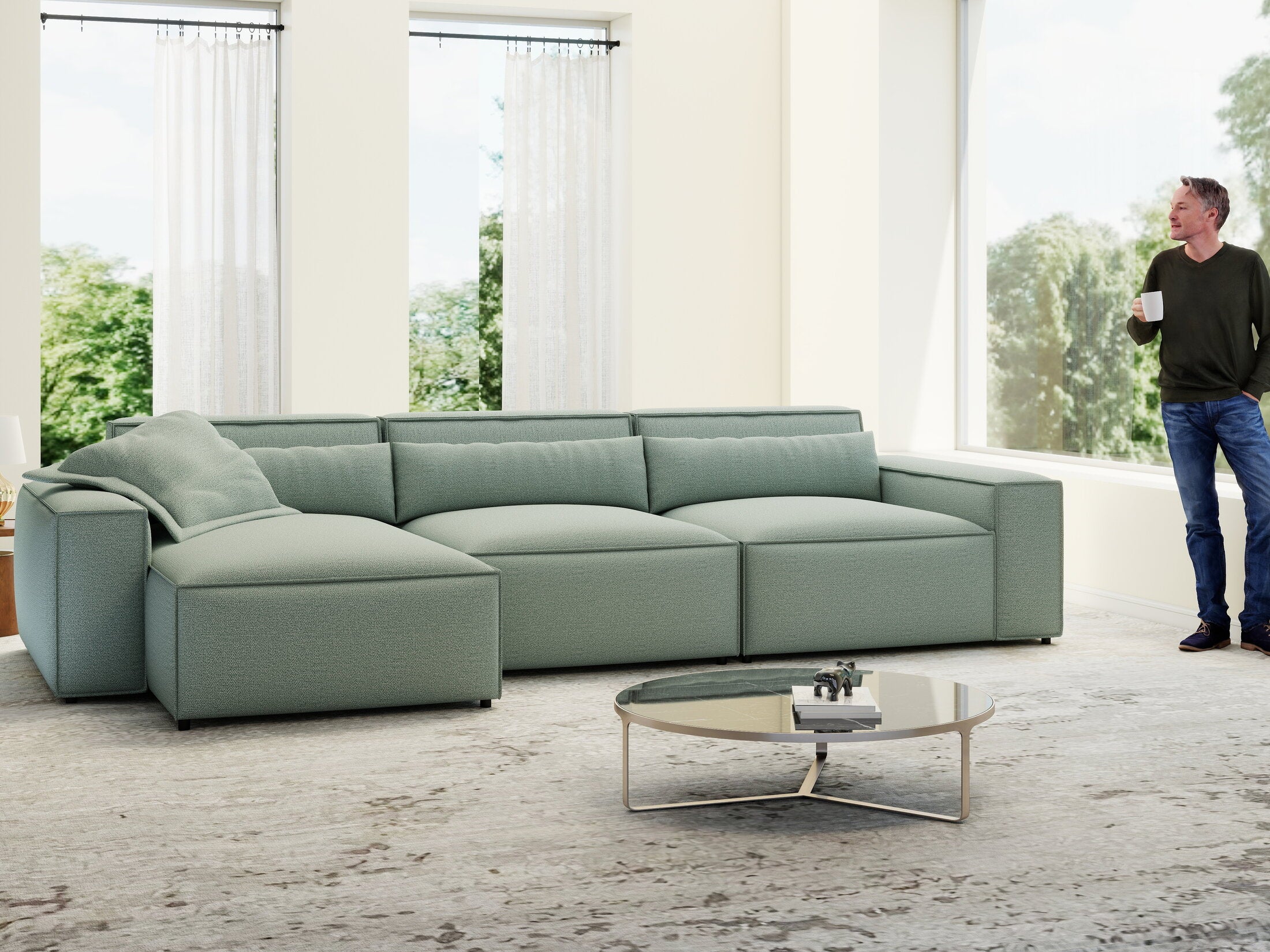 Colțar dumonde cu sezut confortabil din spuma HR, Marvelo XL Enjoy Verde Mint 366x175 cm