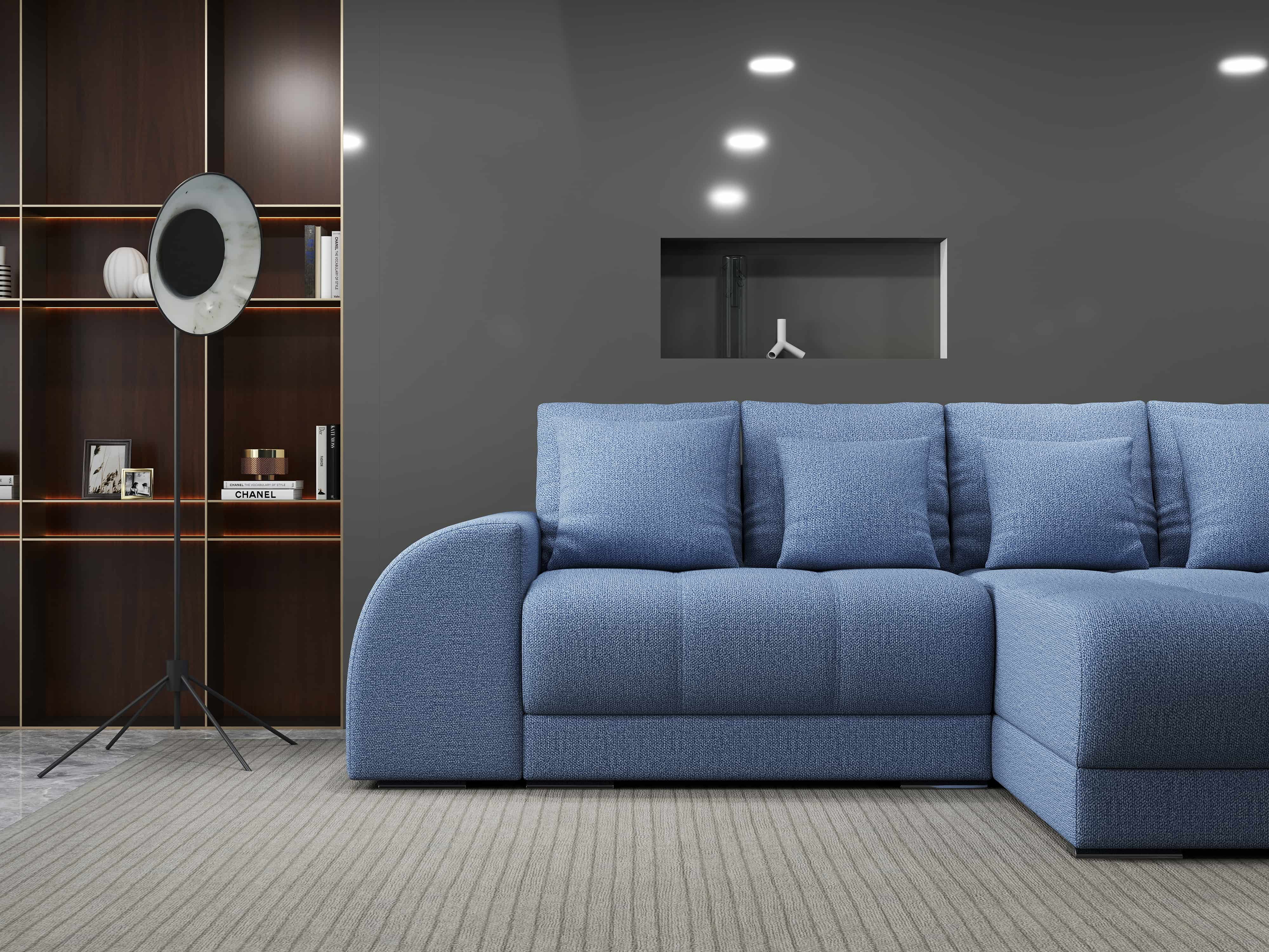 Colțar extensibil dumonde cu ladă de depozitare si sezut confortabil din spuma HR, Verona Enjoy Albastru II 290x185 cm Fabrica