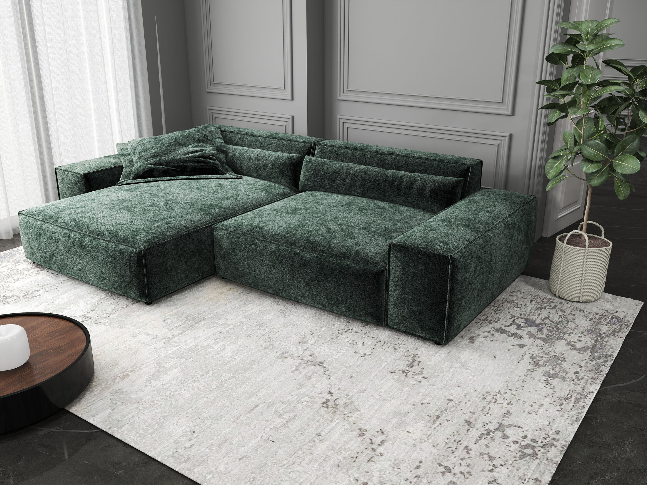 Colțar dumonde cu șezut confortabil din spumă HR, Marvelo Euphoria Verde 264x175 cm