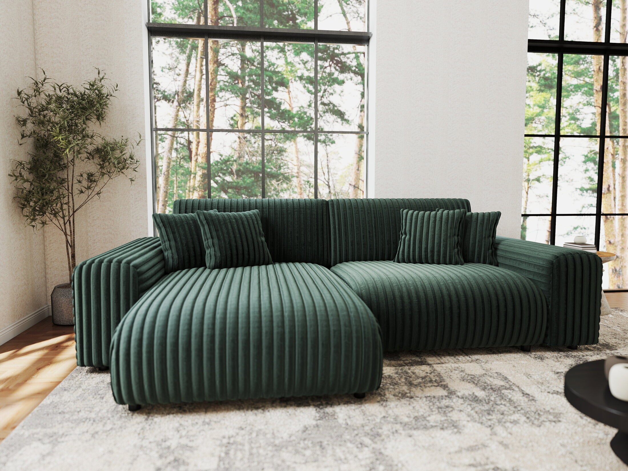 Colțar extensibil dumonde cu ladă de depozitare si sezut confortabil din spuma HR, Sarina Ambience Verde 255x168 cm