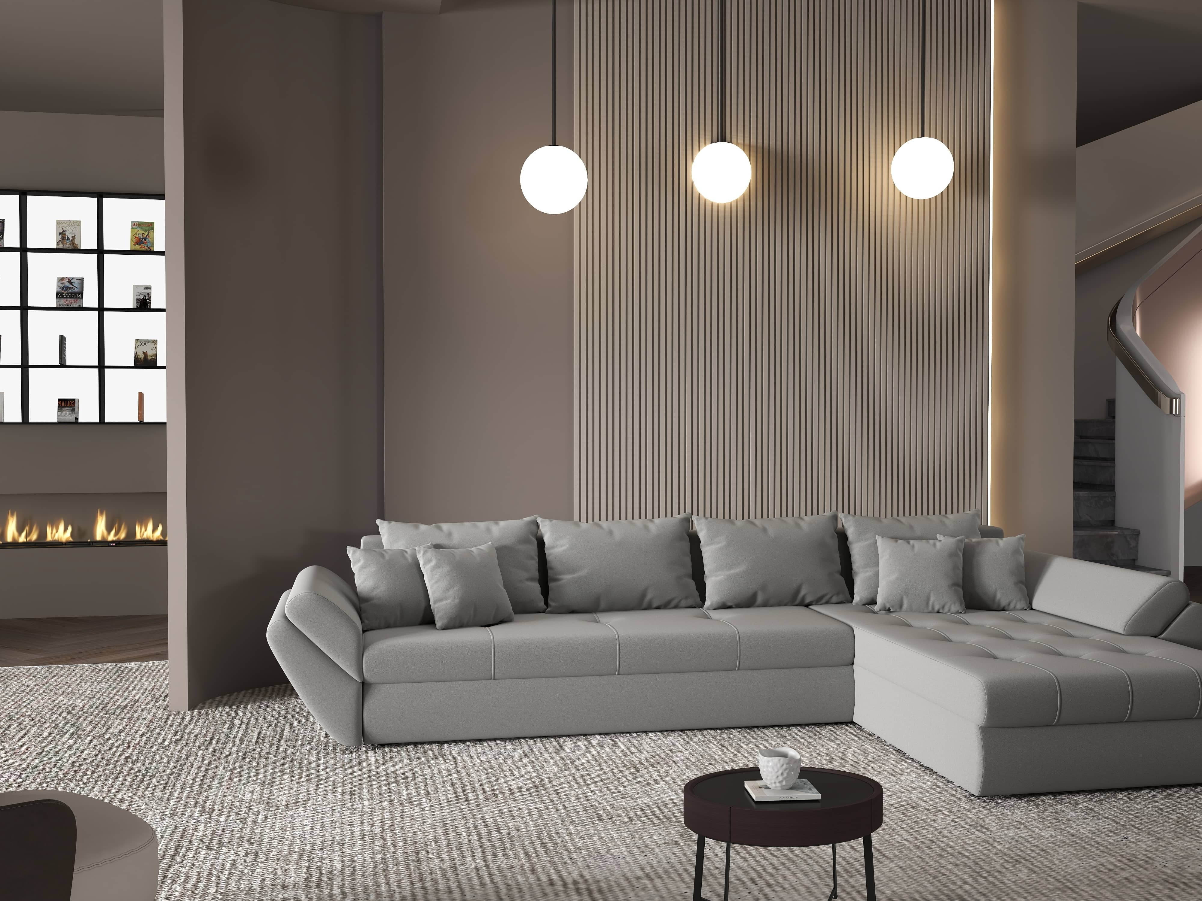 Colțar extensibil dumonde cu ladă de depozitare si sezut confortabil din spuma HR, Loana XL Royal Gri II 335x185 cm Fabrica