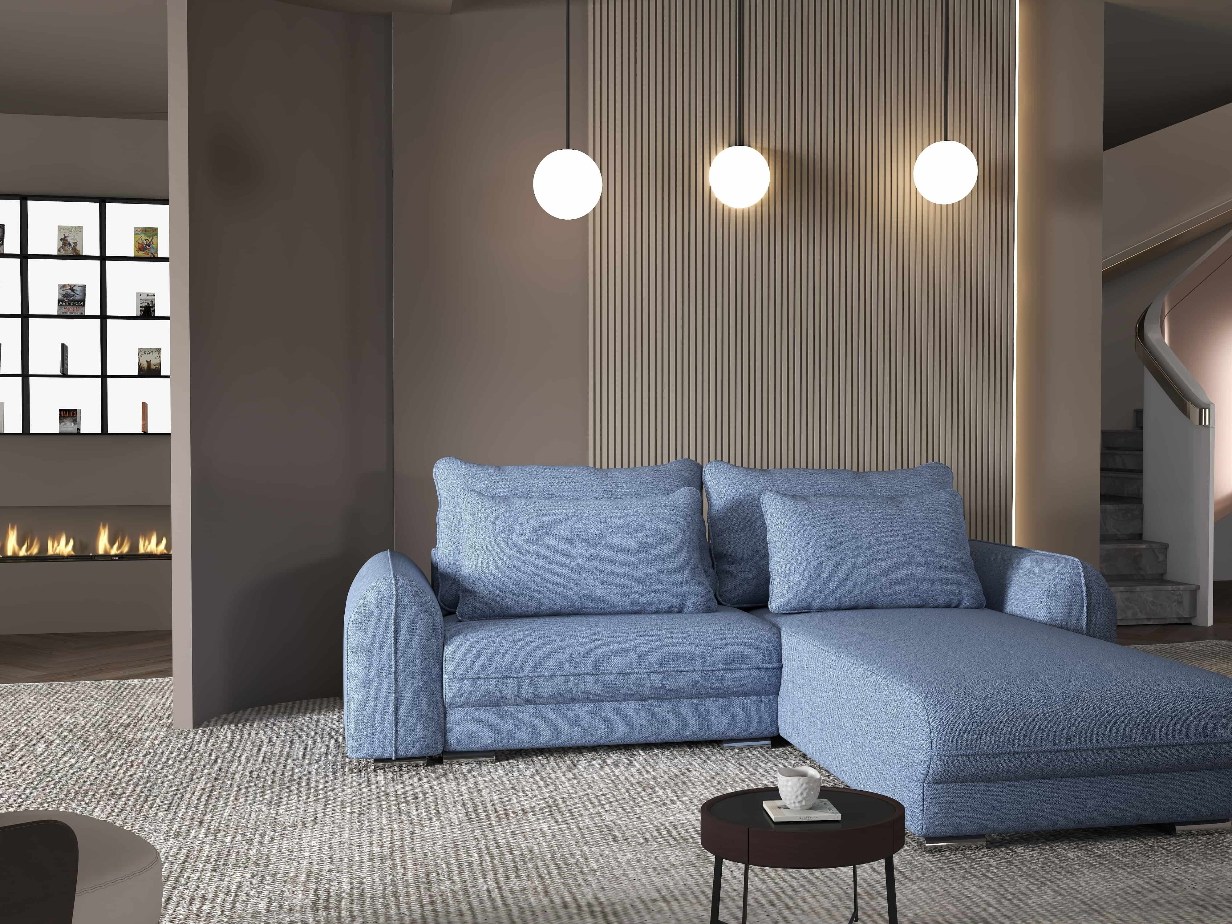 Colțar extensibil dumonde cu ladă de depozitare si sezut confortabil din spuma HR, Denver Enjoy Albastru 275x185 cm II Fabrica