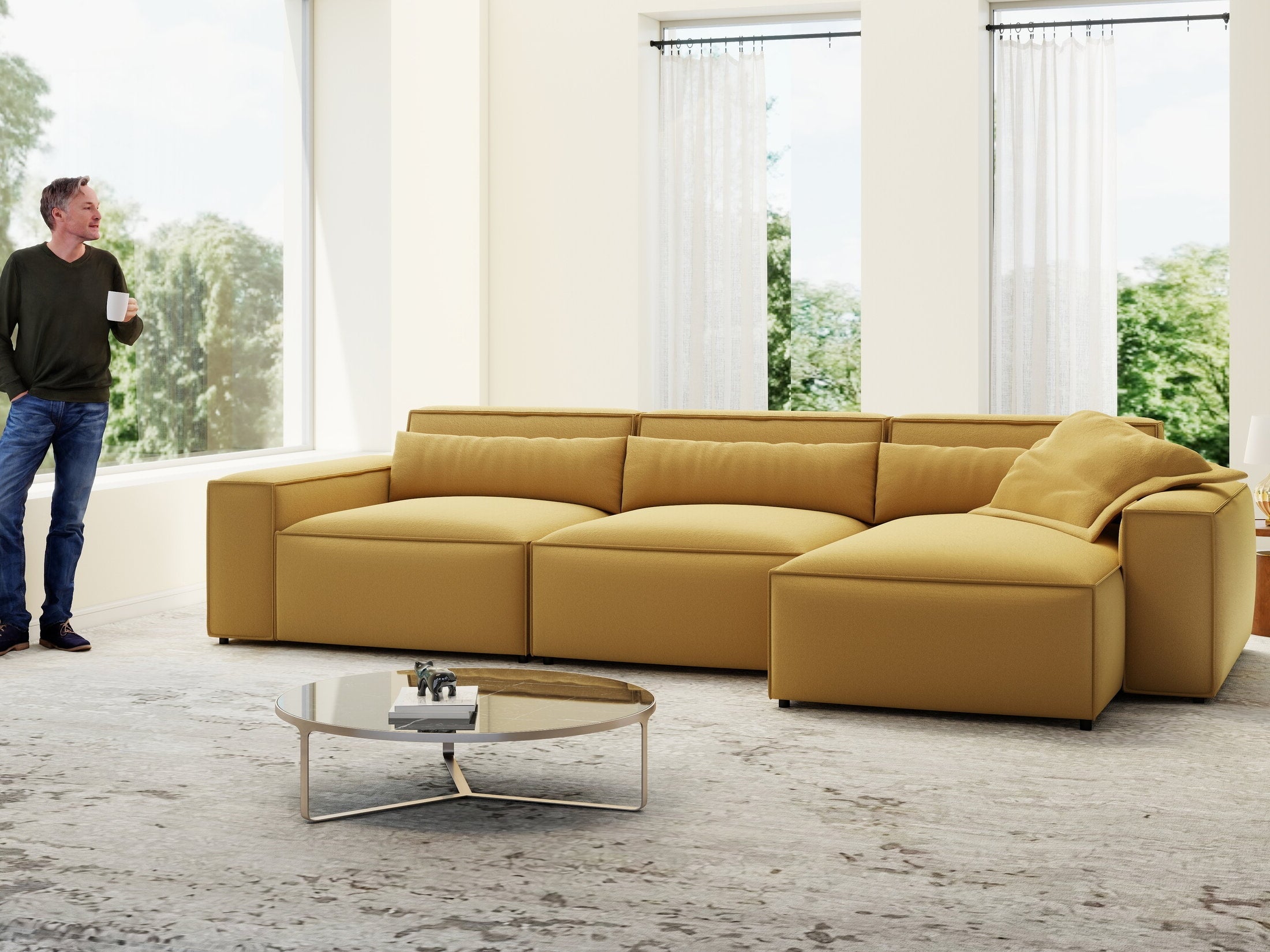 Colțar dumonde cu sezut confortabil din spuma HR, Marvelo XL Royal Mustar 366x175 cm II