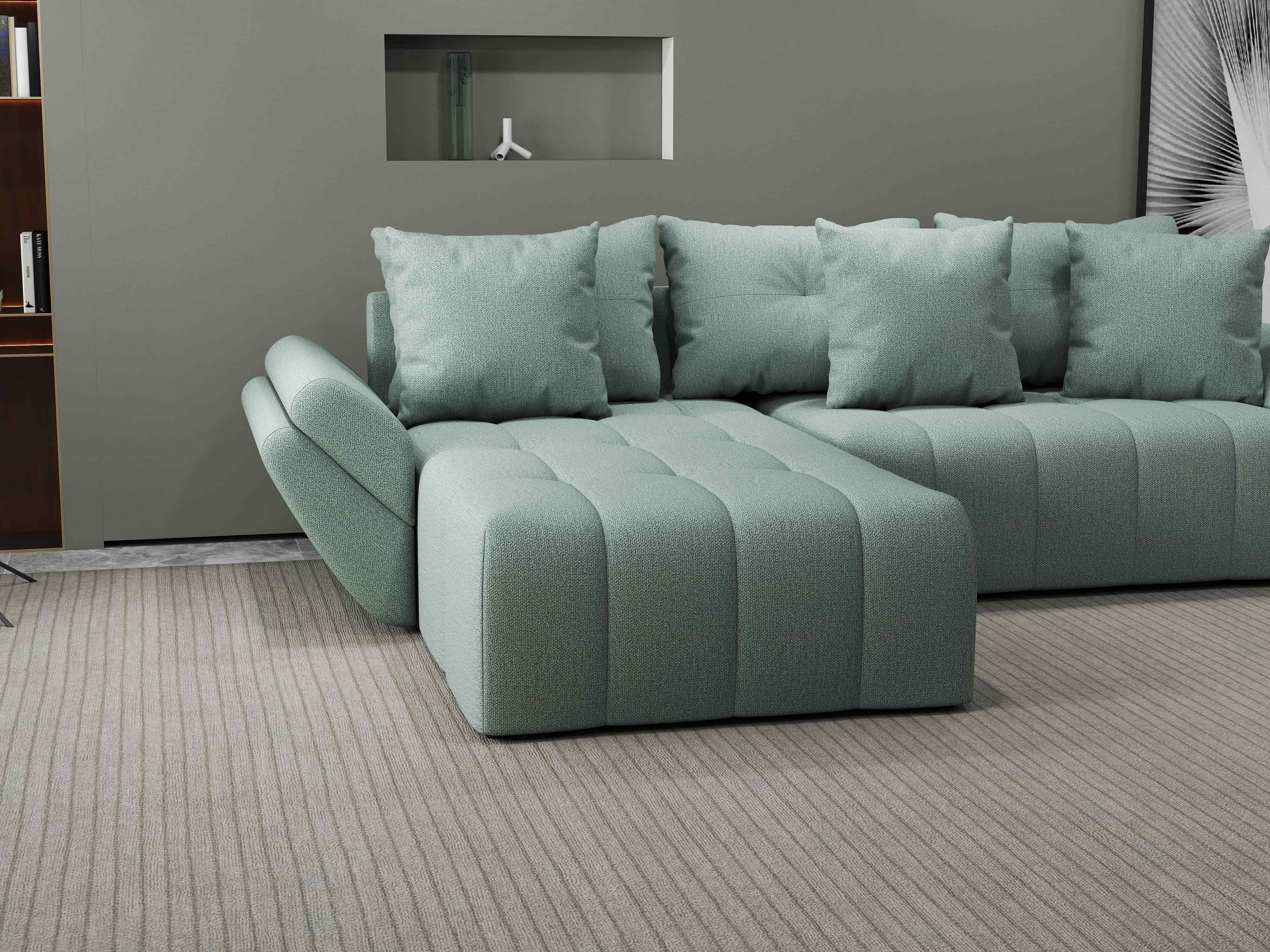 Colțar extensibil dumonde cu ladă de depozitare si sezut confortabil din spuma HR, Berlin Enjoy Mint 280x185 cm Fabrica