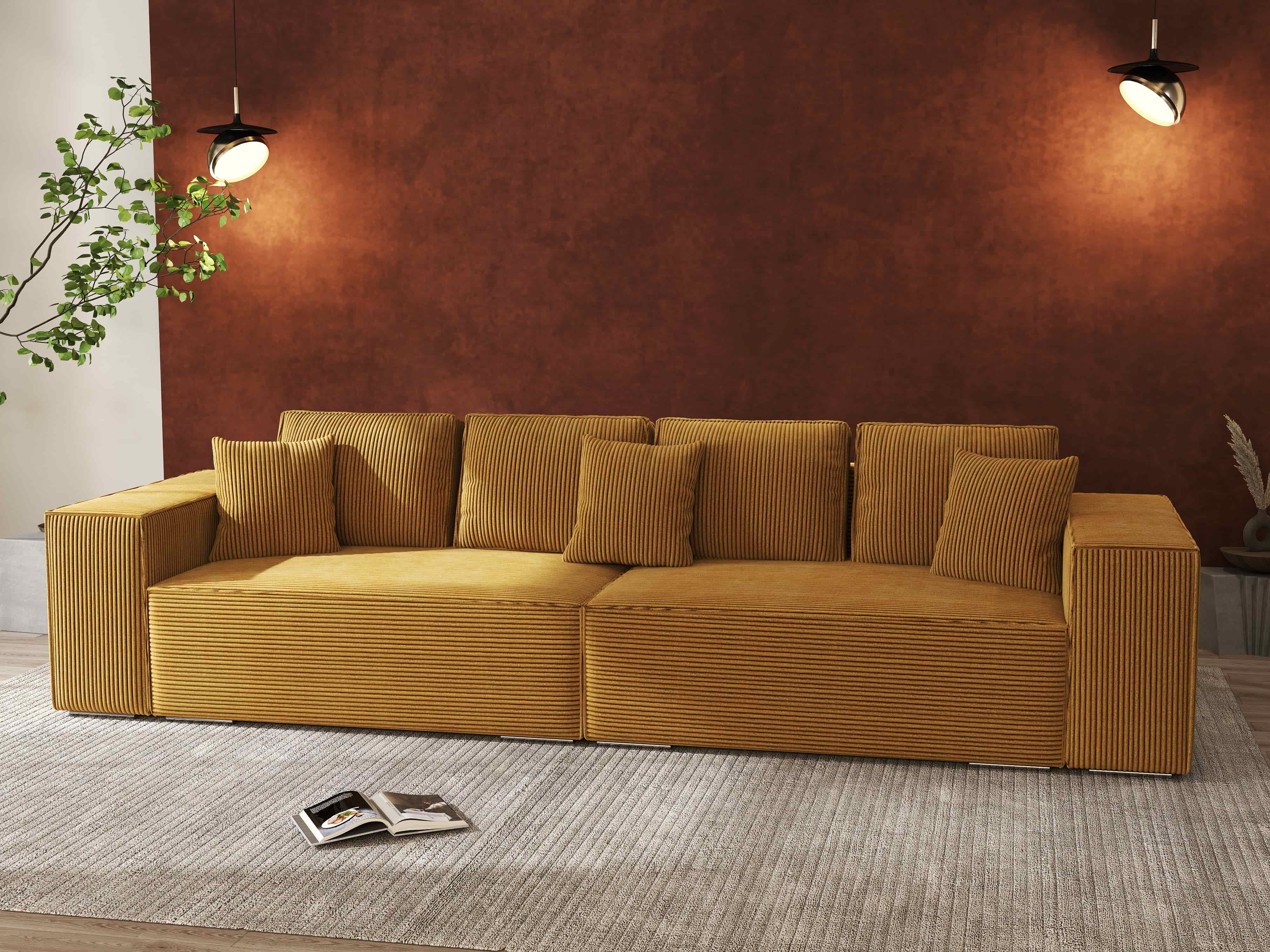 Canapea extensibilă dumonde cu ladă de depozitare si sezut confortabil din spuma HR, Dream Zoom Mustar 310x100 cm Fabrica