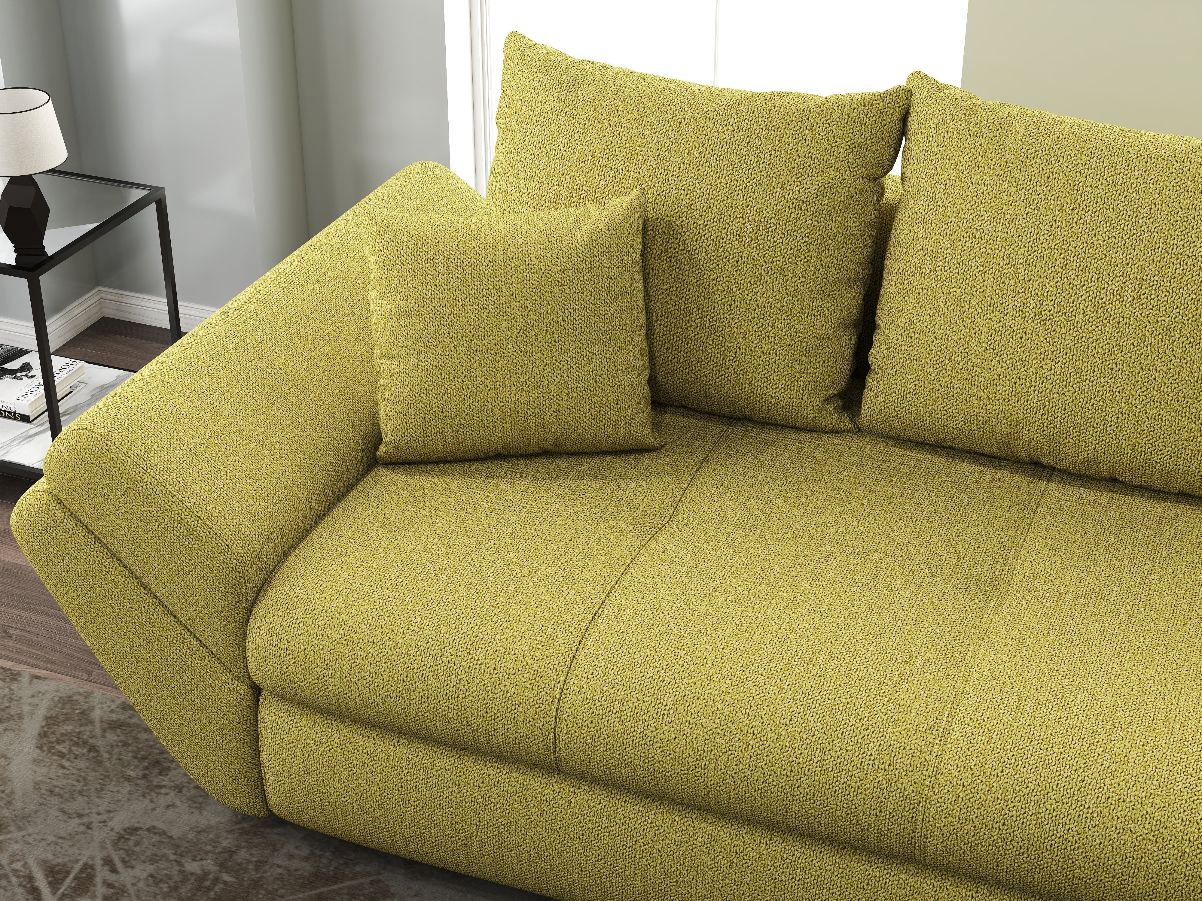 Canapea extensibilă dumonde cu ladă de depozitare si sezut confortabil din spuma HR, Loana Enjoy Green 250x100 cm Fabrica