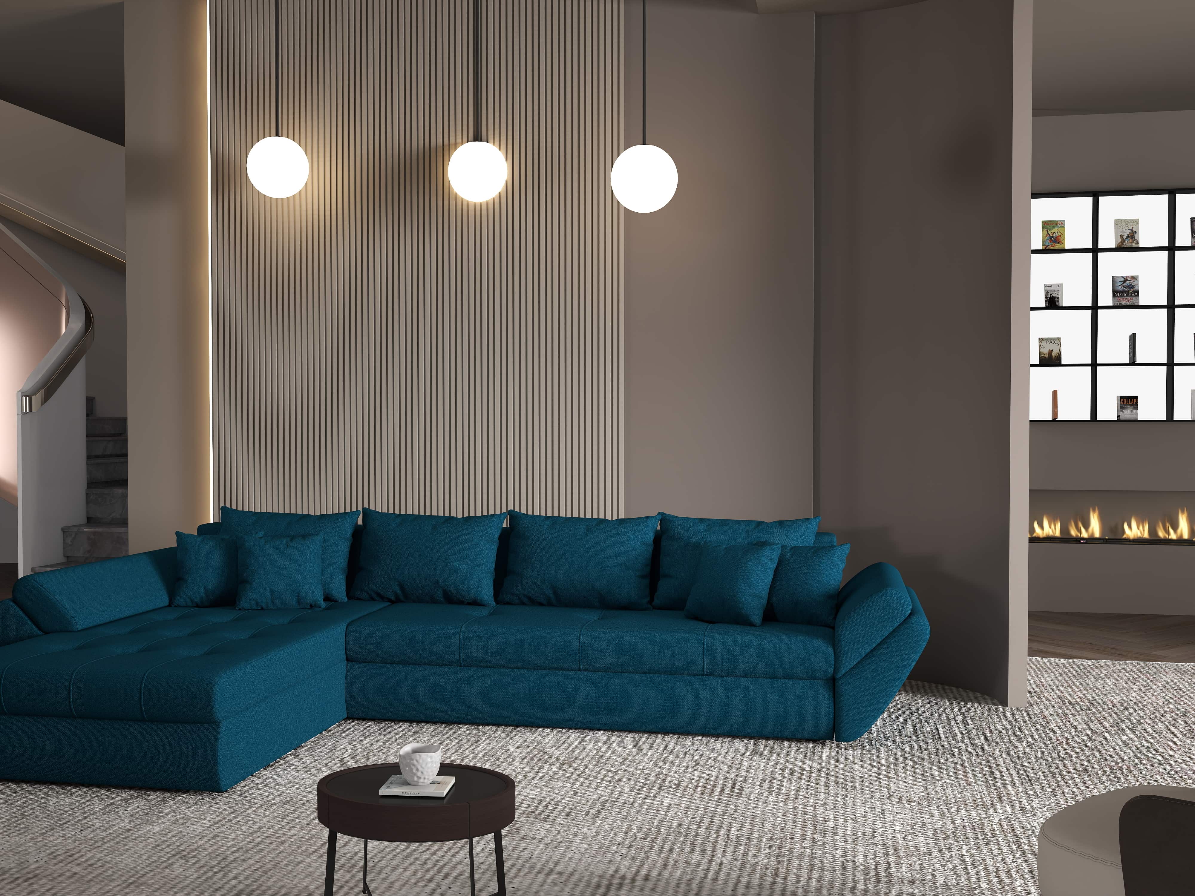 Colțar extensibil dumonde cu ladă de depozitare si sezut confortabil din spuma HR, Loana XL Enjoy Petrol 335x185 cm Fabrica