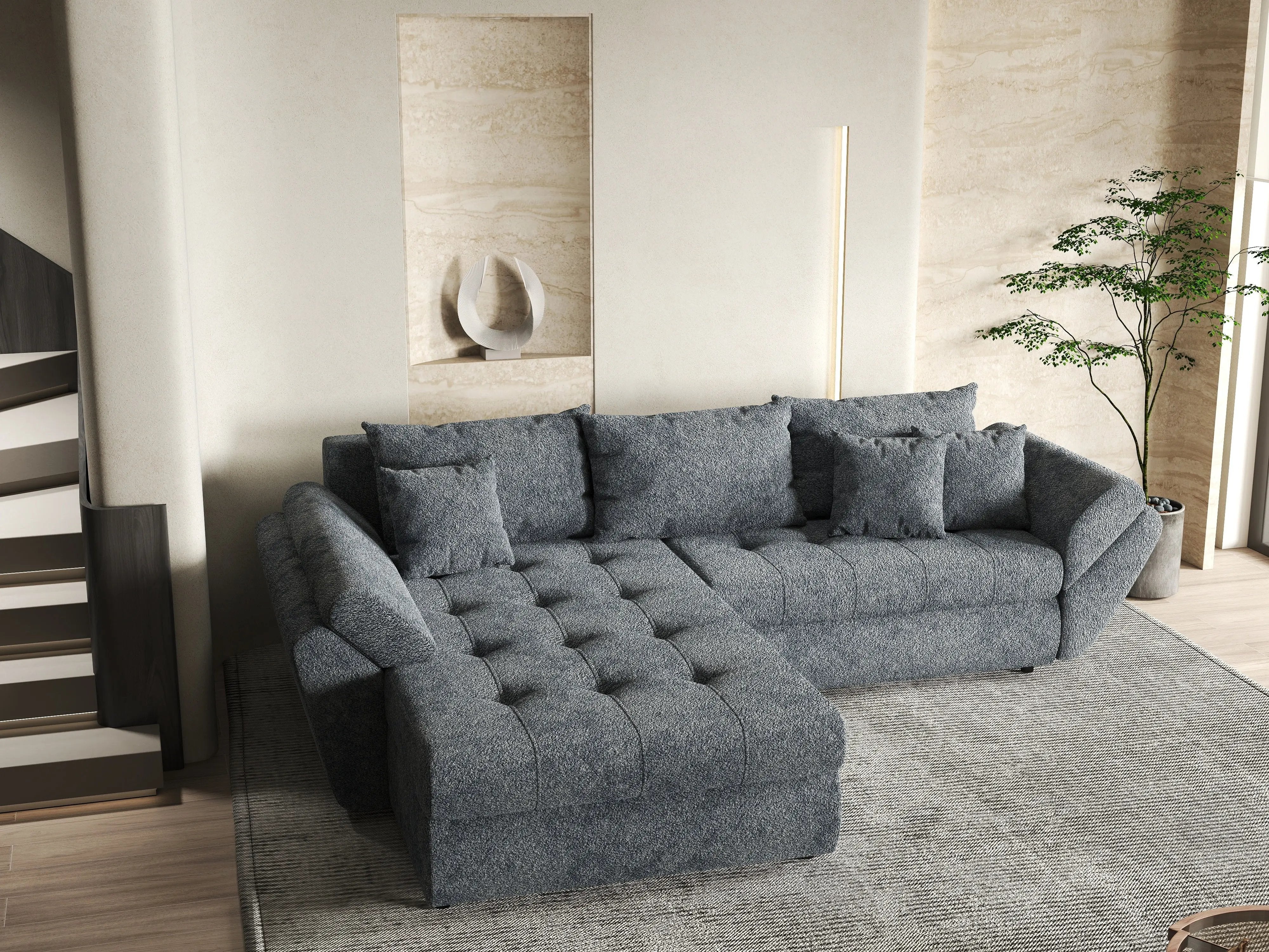 Colțar extensibil dumonde cu ladă de depozitare si sezut confortabil din spuma HR, Loana Euphoria Graphit 270x185 cm Fabrica