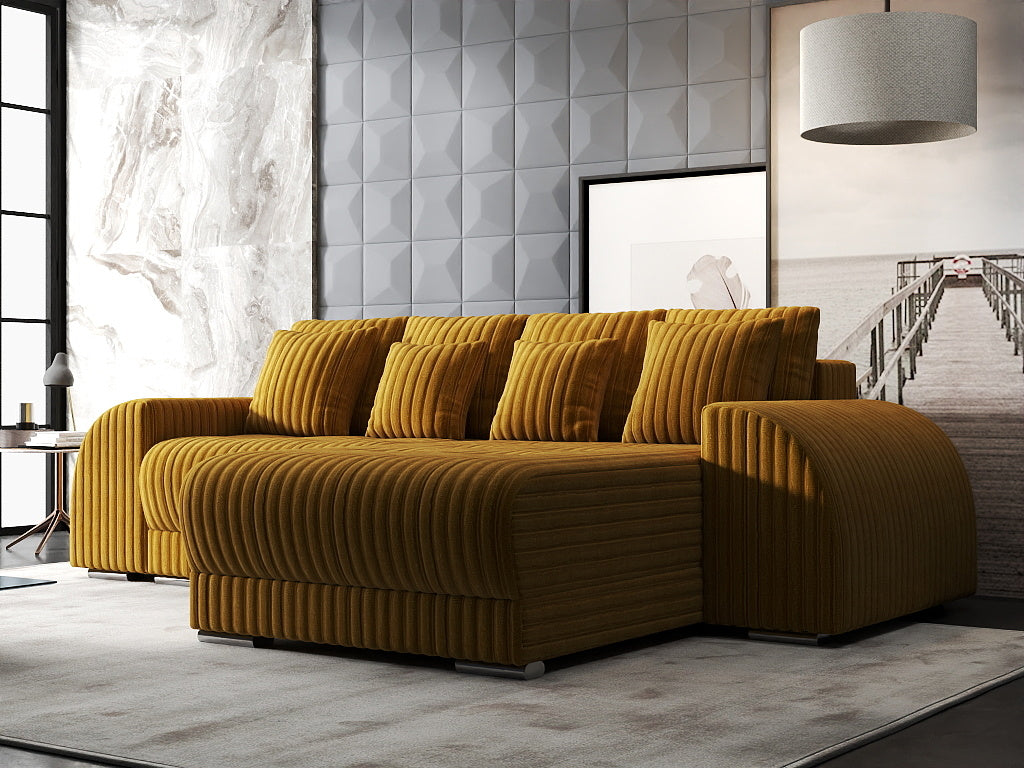 Colțar extensibil dumonde cu ladă de depozitare si sezut confortabil din spuma HR, Verona Ambience Mustar II 290x185 cm Fabrica