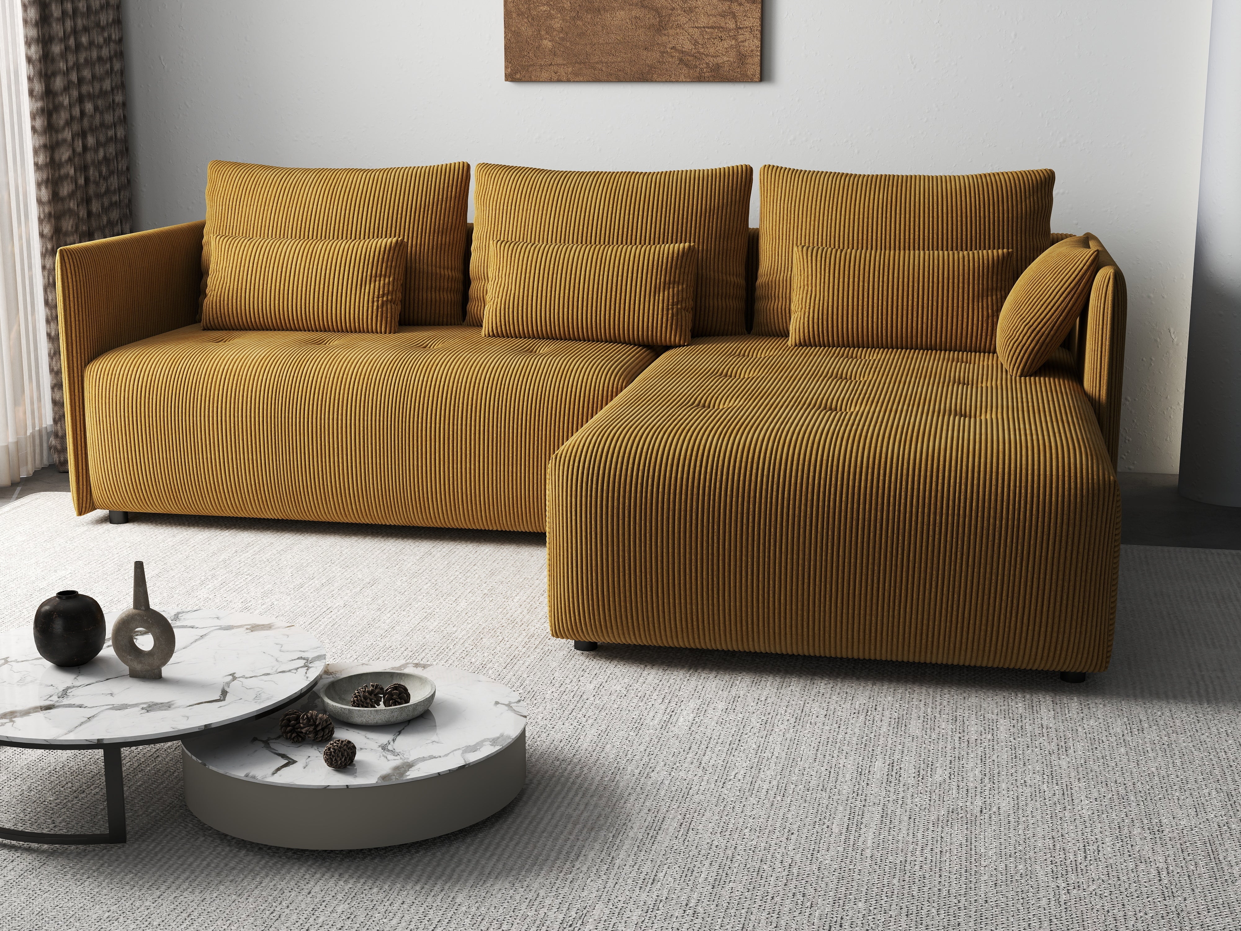 Colțar extensibil dumonde cu ladă de depozitare si sezut confortabil din spuma HR, Malta Zoom Mustar 235x185 cm Fabrica