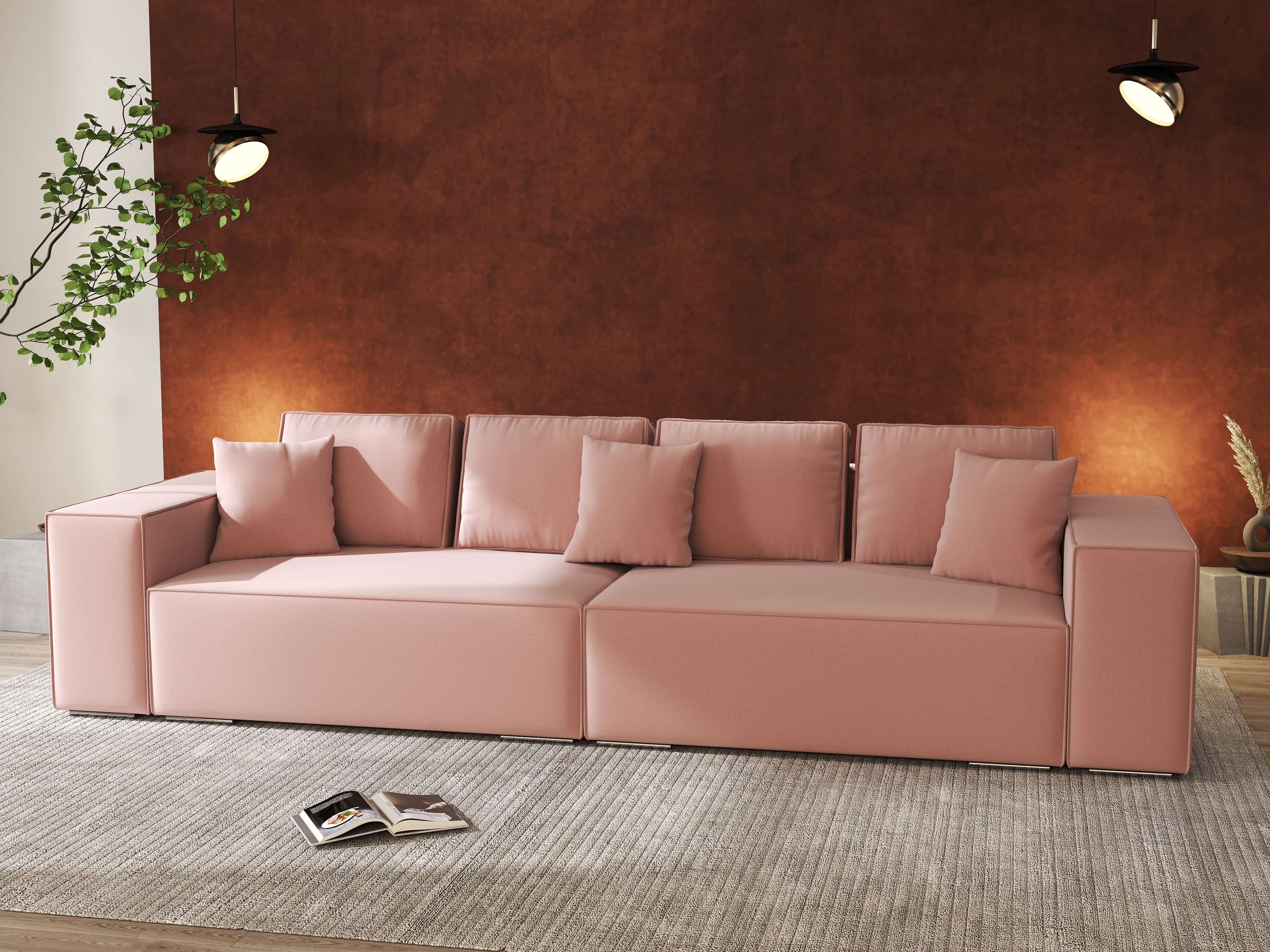 Canapea extensibilă dumonde cu ladă de depozitare si sezut confortabil din spuma HR, Dream Royal Roz 310x100 cm Fabrica