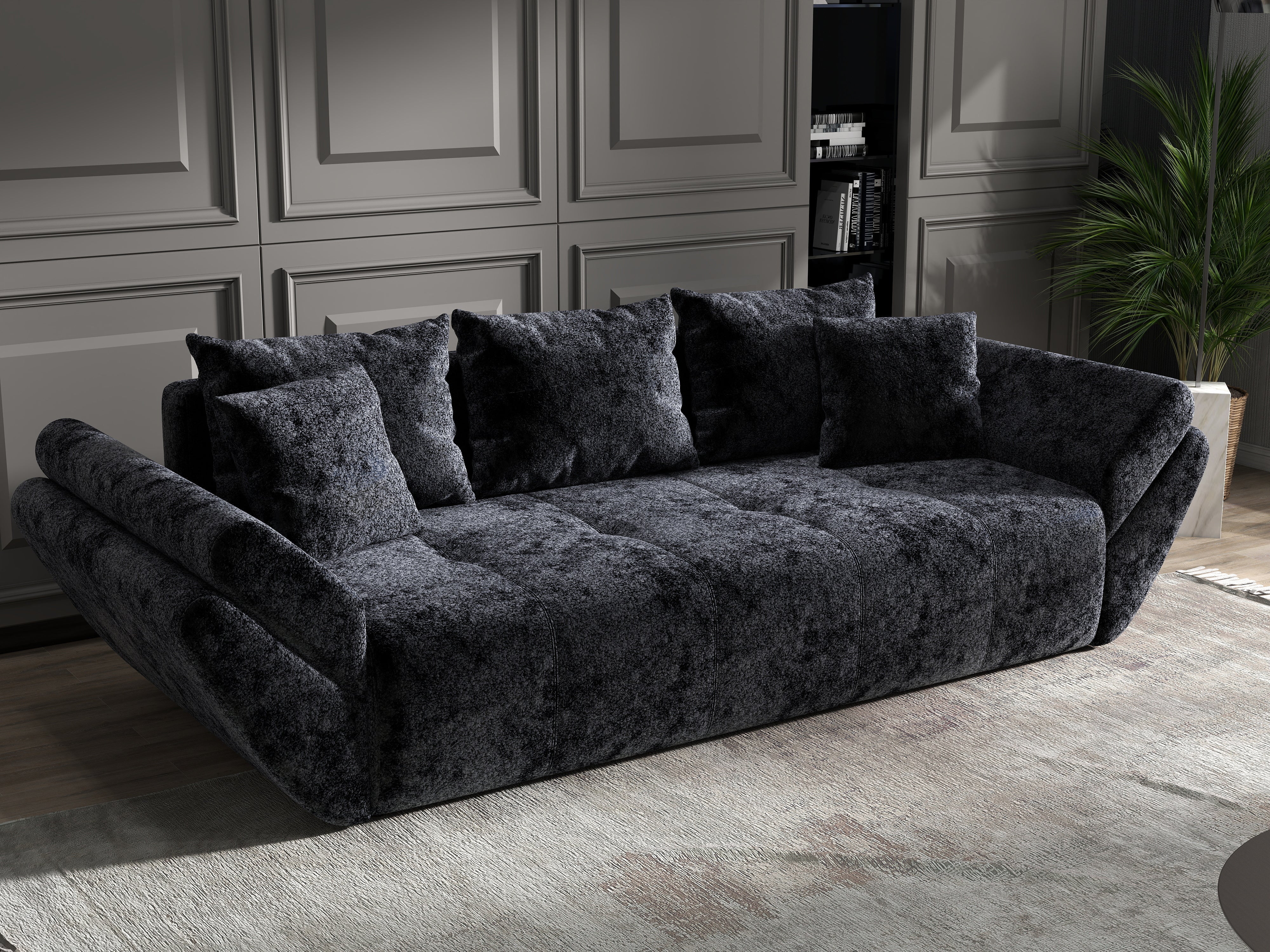 Canapea extensibilă dumonde cu ladă de depozitare si sezut confortabil din spuma HR, Berlin Euphoria Black 250x100 cm Fabrica