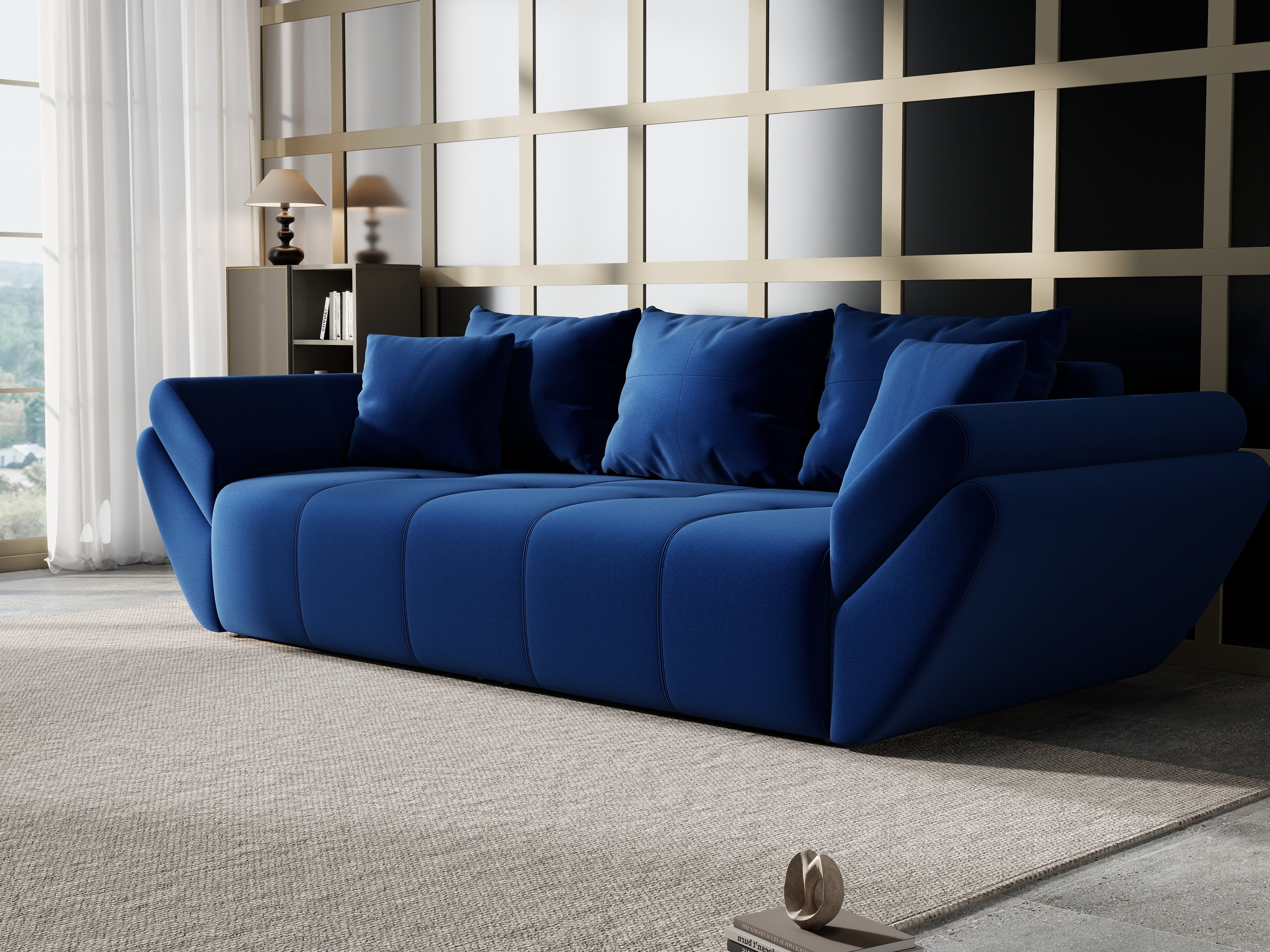 Canapea extensibilă dumonde cu ladă de depozitare si sezut confortabil din spuma HR, Berlin Royal Blue 250x100 cm Fabrica