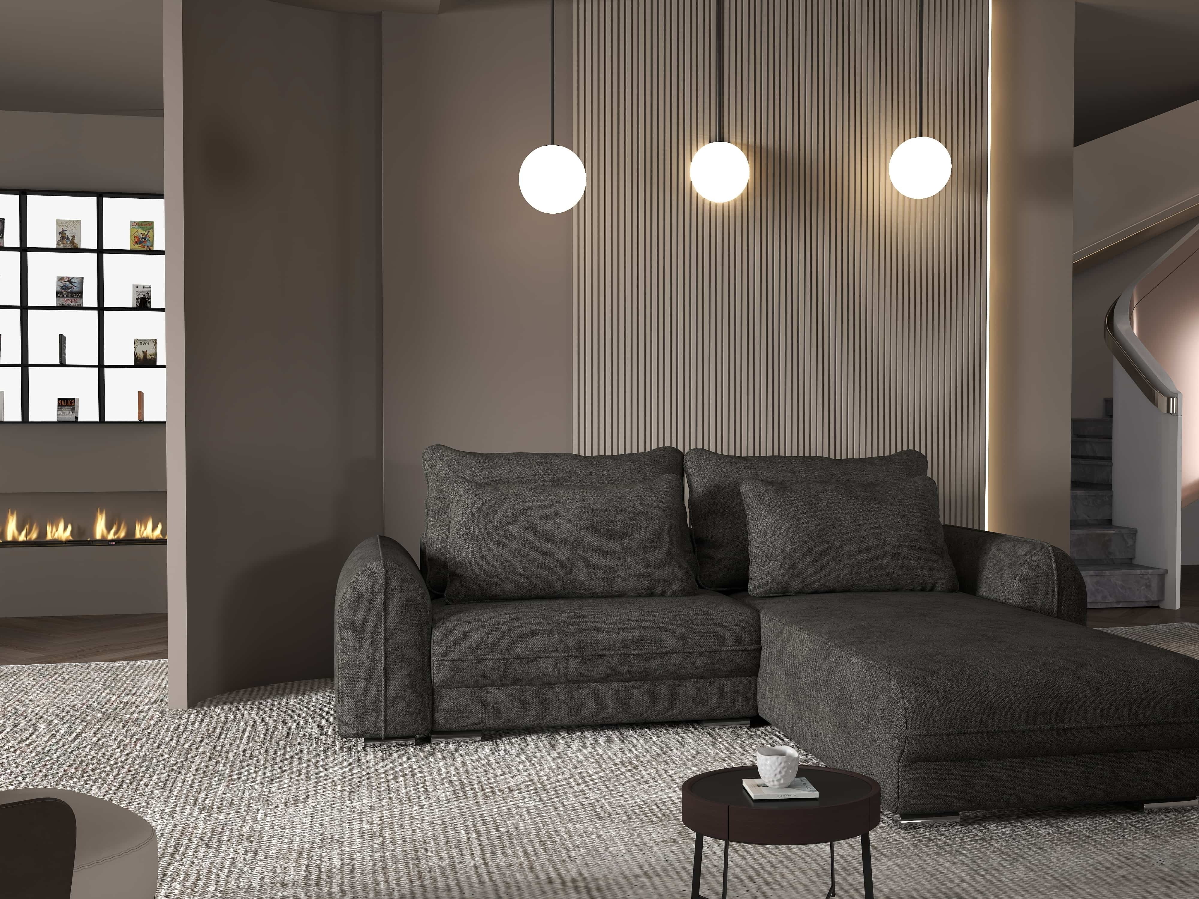 Colțar extensibil dumonde cu ladă de depozitare si sezut confortabil din spuma HR, Denver Enjoy Negru 275x185 cm II Fabrica