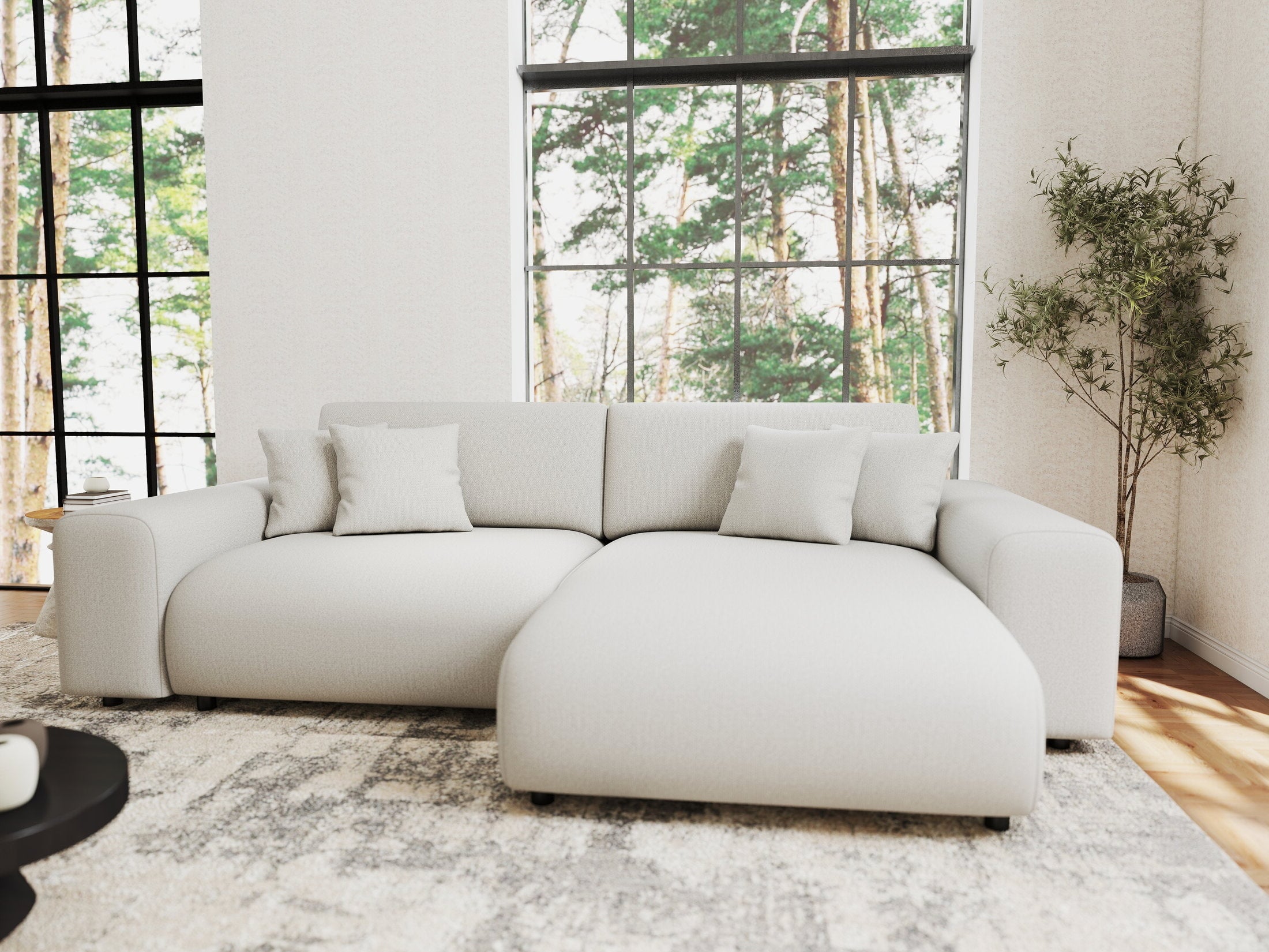 Colțar extensibil dumonde cu ladă de depozitare si sezut confortabil din spuma HR, Sarina Enjoy Bej 255x168 cm II