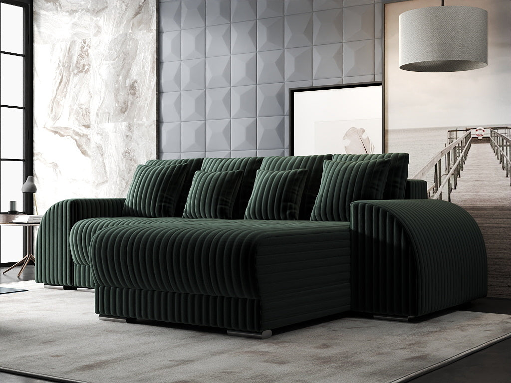 Colțar extensibil dumonde cu ladă de depozitare si sezut confortabil din spuma HR, Verona Ambience Verde II 290x185 cm Fabrica