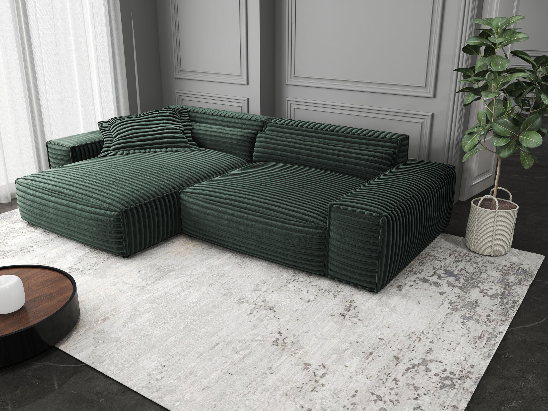 Colțar dumonde cu șezut confortabil din spumă HR, Marvelo Ambience Verde 264x175 cm