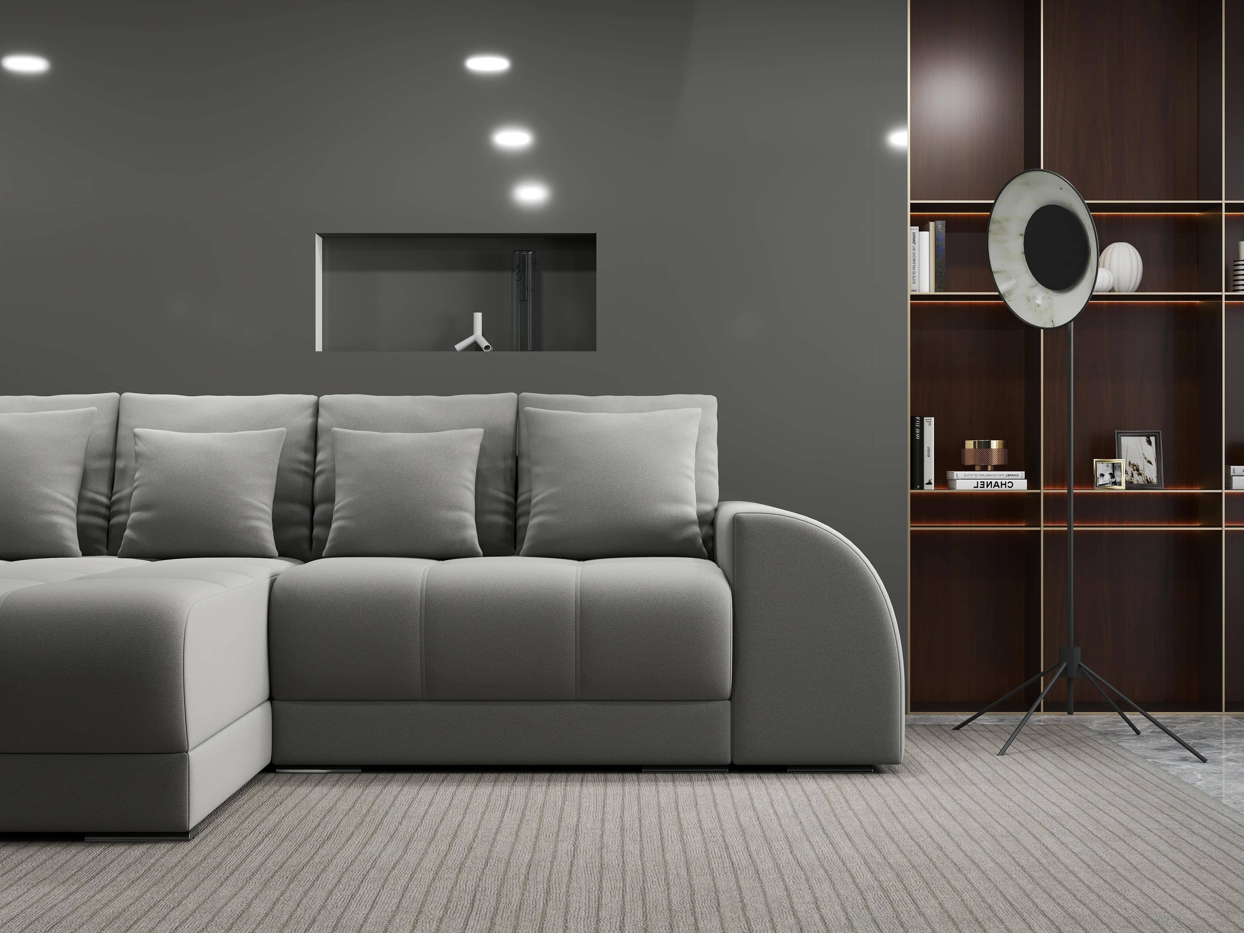 Colțar extensibil dumonde cu ladă de depozitare si sezut confortabil din spuma HR, Verona Royal Gri 290x185 cm Fabrica