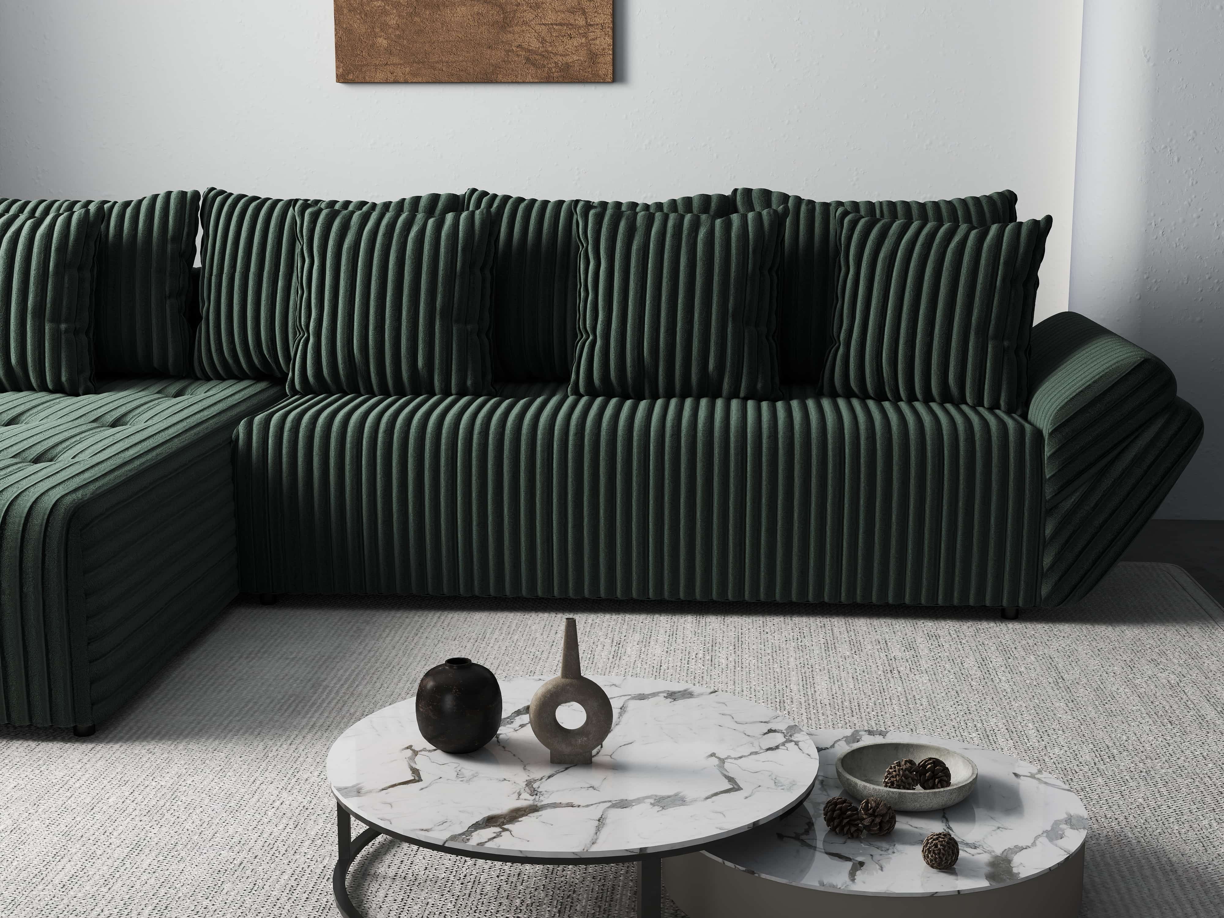 Colțar extensibil dumonde cu ladă de depozitare si sezut confortabil din spuma HR, Berlin XL Ambience Green 350x185 cm Fabrica