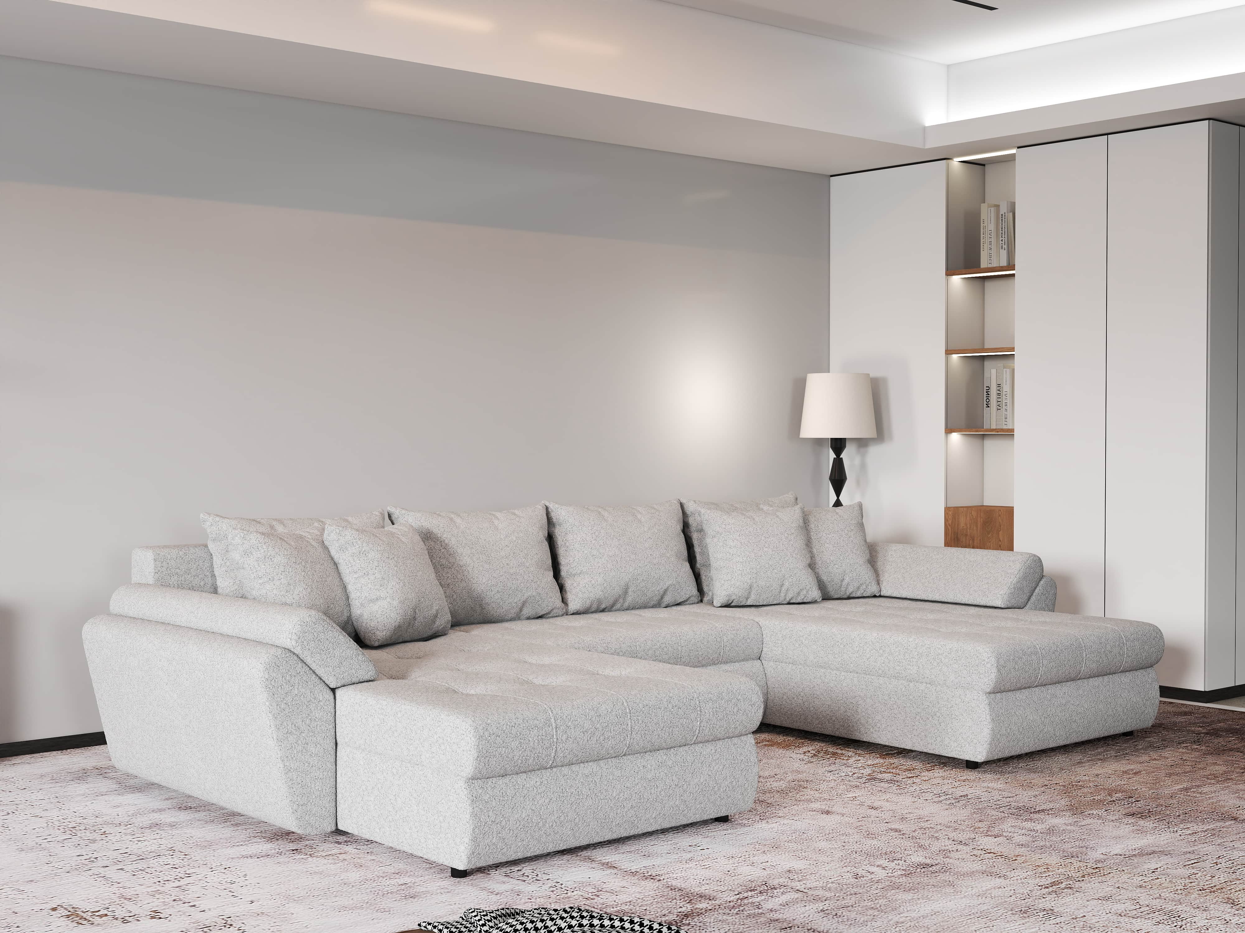 Colțar extensibil dumonde cu ladă de depozitare si sezut confortabil din spuma HR, Loana U Euphoria Dove 355x185 cm Fabrica